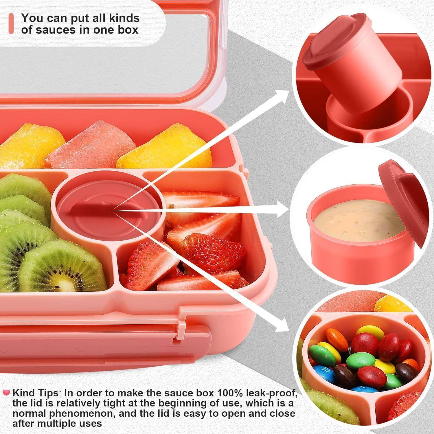 Bento-Lunchbox mit Fächern für Obst, Süßigkeiten und Sauce. Inklusive eines eng anliegenden Deckels zum Verhindern von Auslaufen während des Gebrauchs.