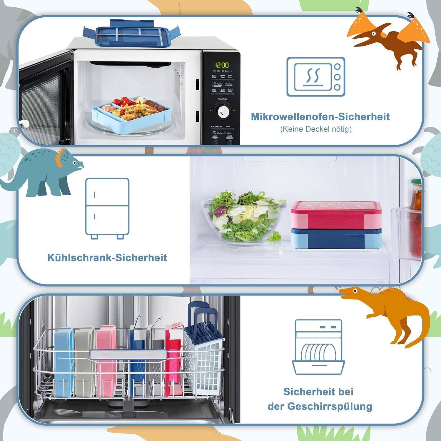 Brotdose mit Fächern 1300ml Lunchbox für Kinder Auslaufsicher Bento