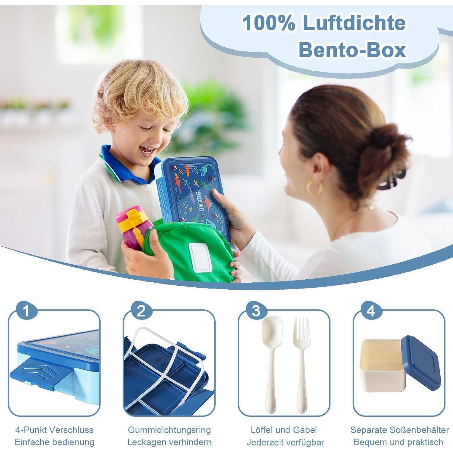 Brotdose mit Fächern 1300ml Lunchbox für Kinder Auslaufsicher Bento