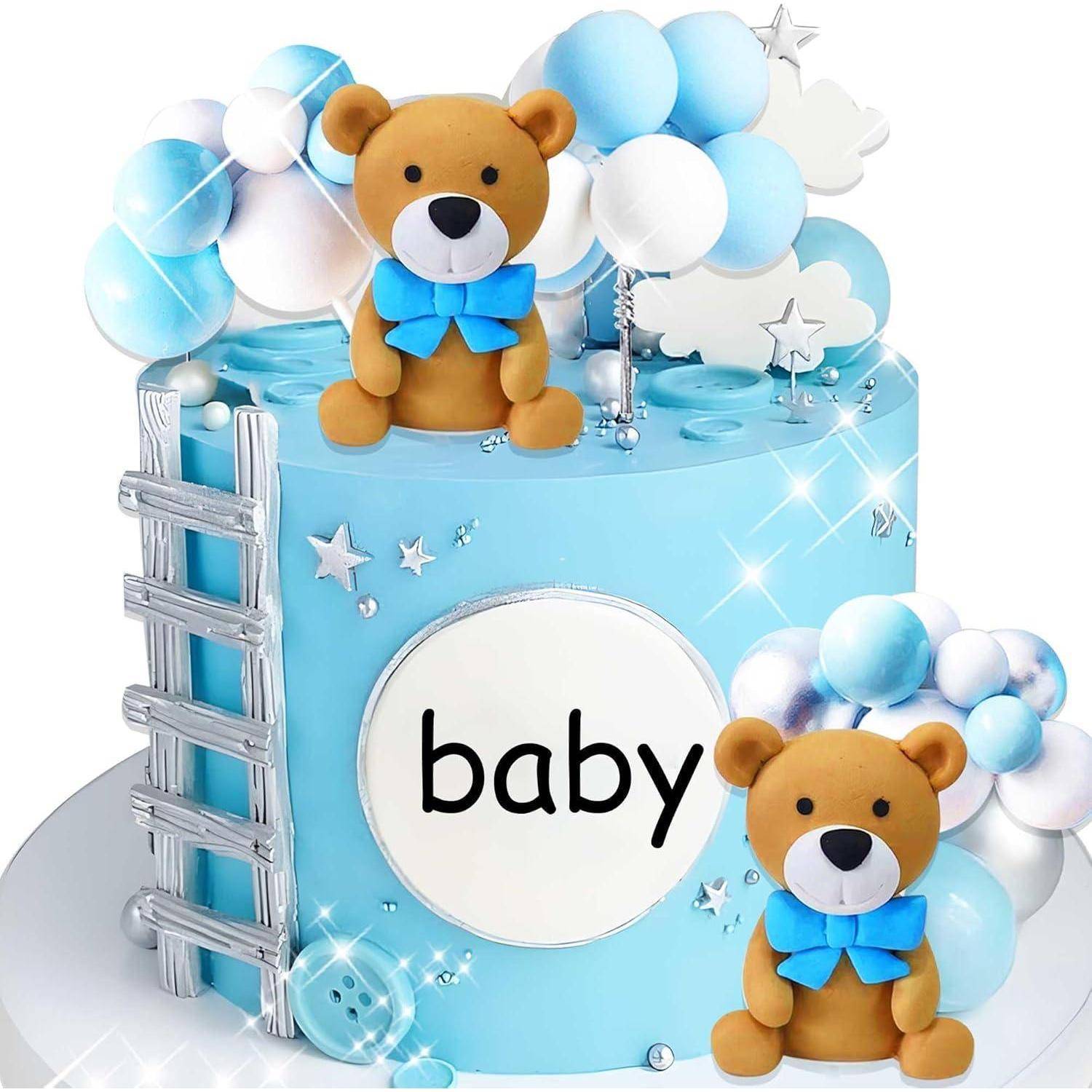 Teddybär Babyparty Kuchen Dekoration Blau Junge Waldtiere Teddy Boy