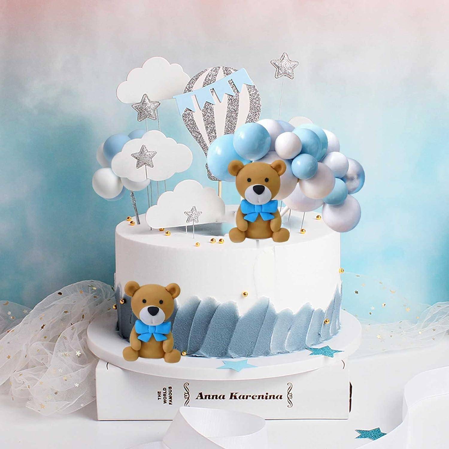 Teddybär Babyparty Kuchen Dekoration Blau Junge Waldtiere Teddy Boy