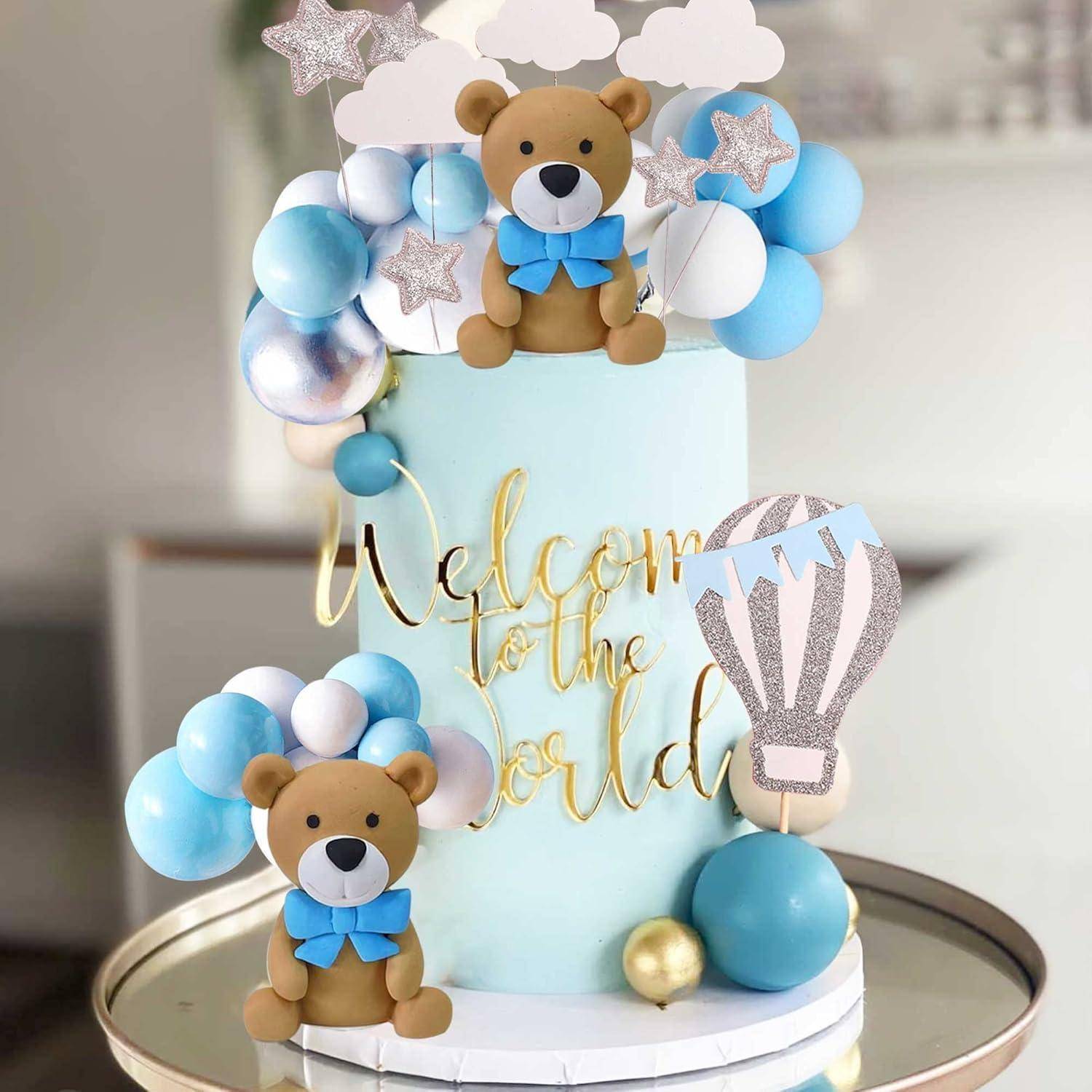 Teddybär Babyparty Kuchen Dekoration Blau Junge Waldtiere Teddy Boy