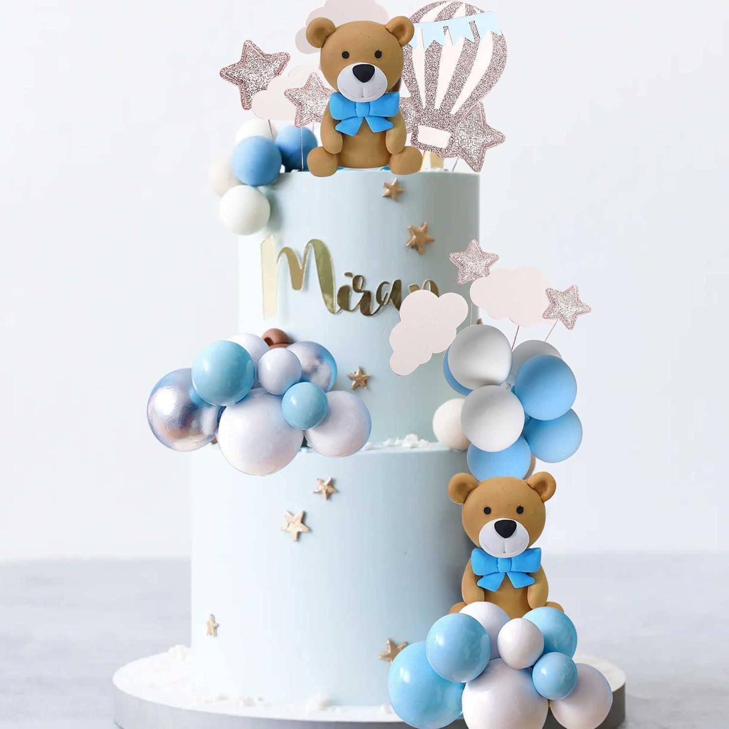 Teddybär Babyparty Kuchen Dekoration Blau Junge Waldtiere Teddy Boy