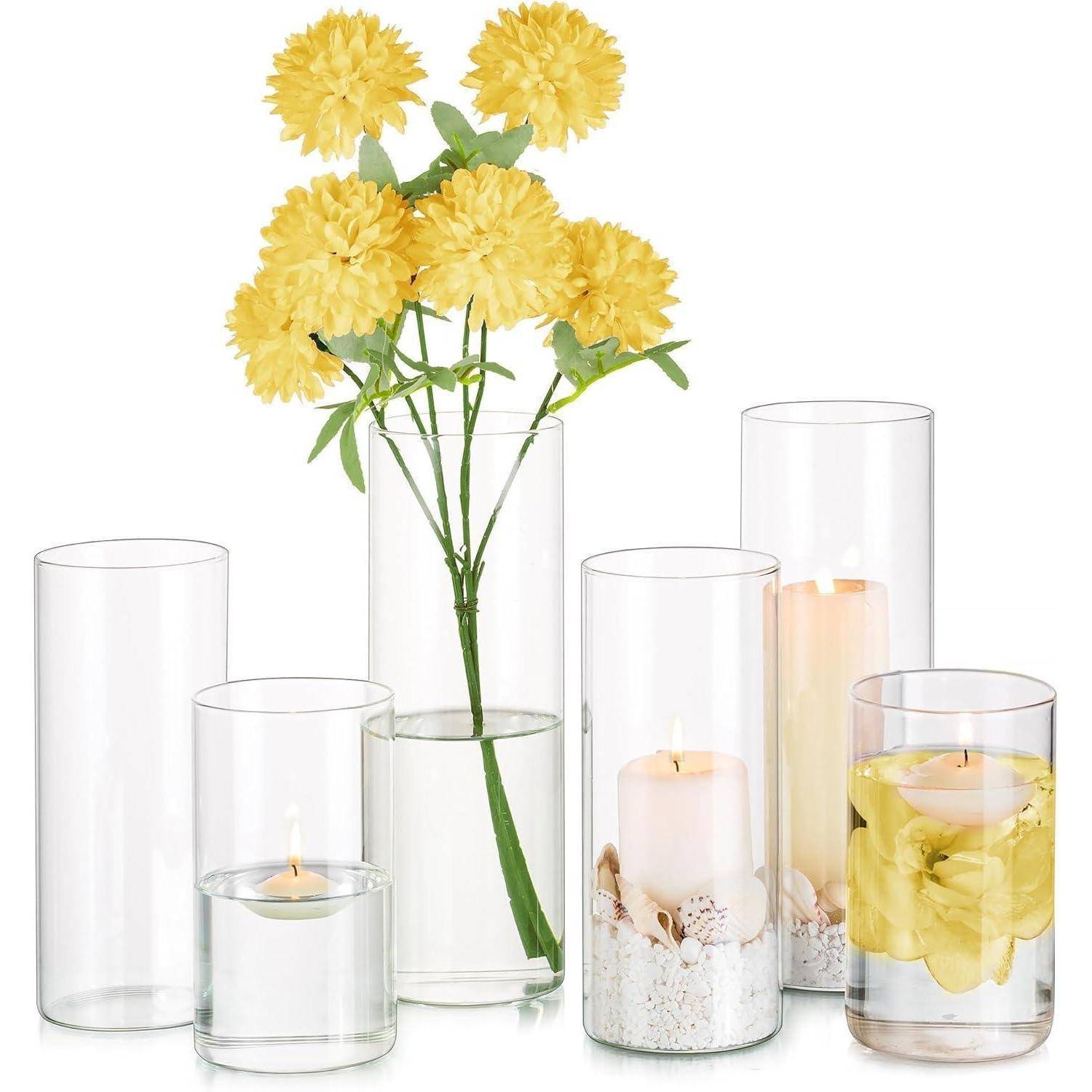Moderne Zylindervasen Glas 6 Stück Set 10/15/20cm für Wohnzimmer Deko