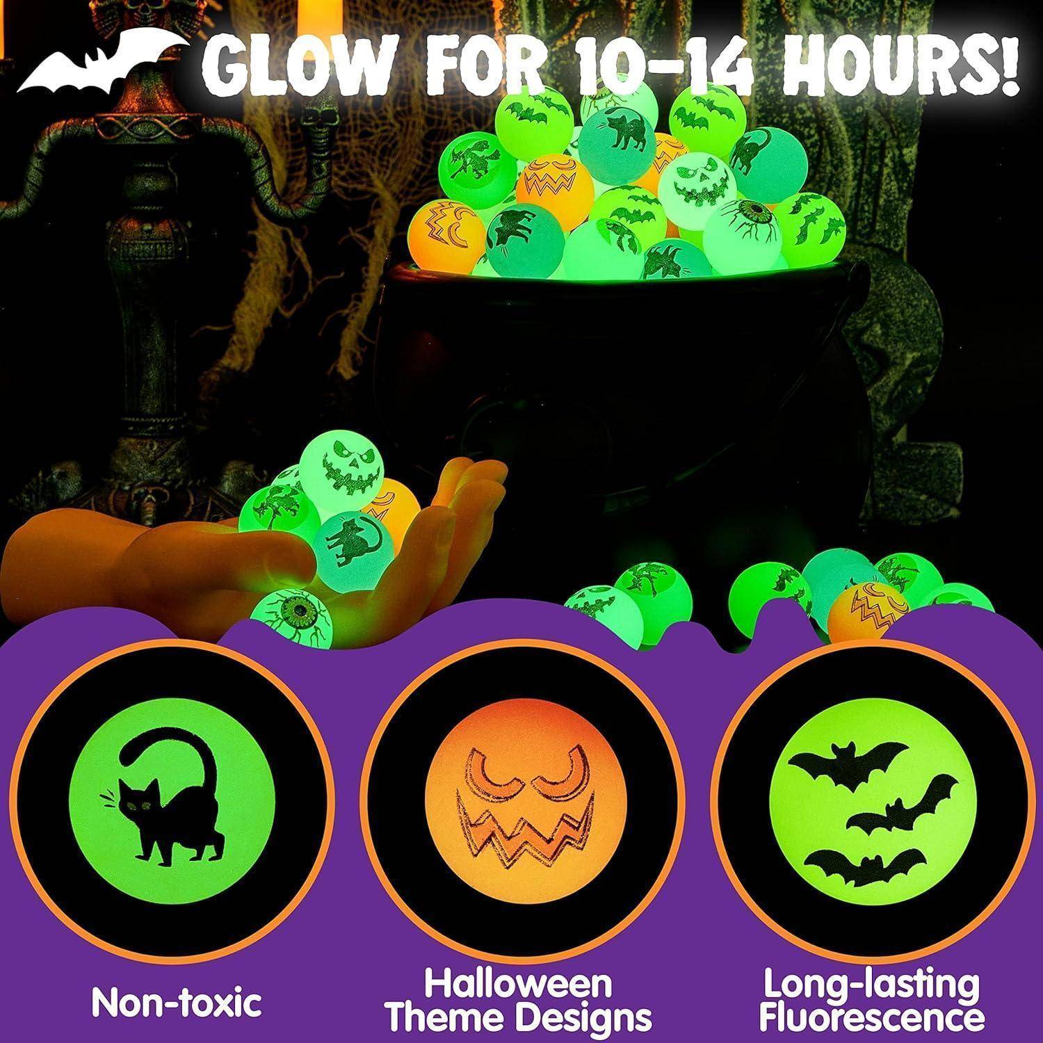72 Stück Halloween Flummi im Dunkeln leuchtend 32mm Gummiball Hüpfball