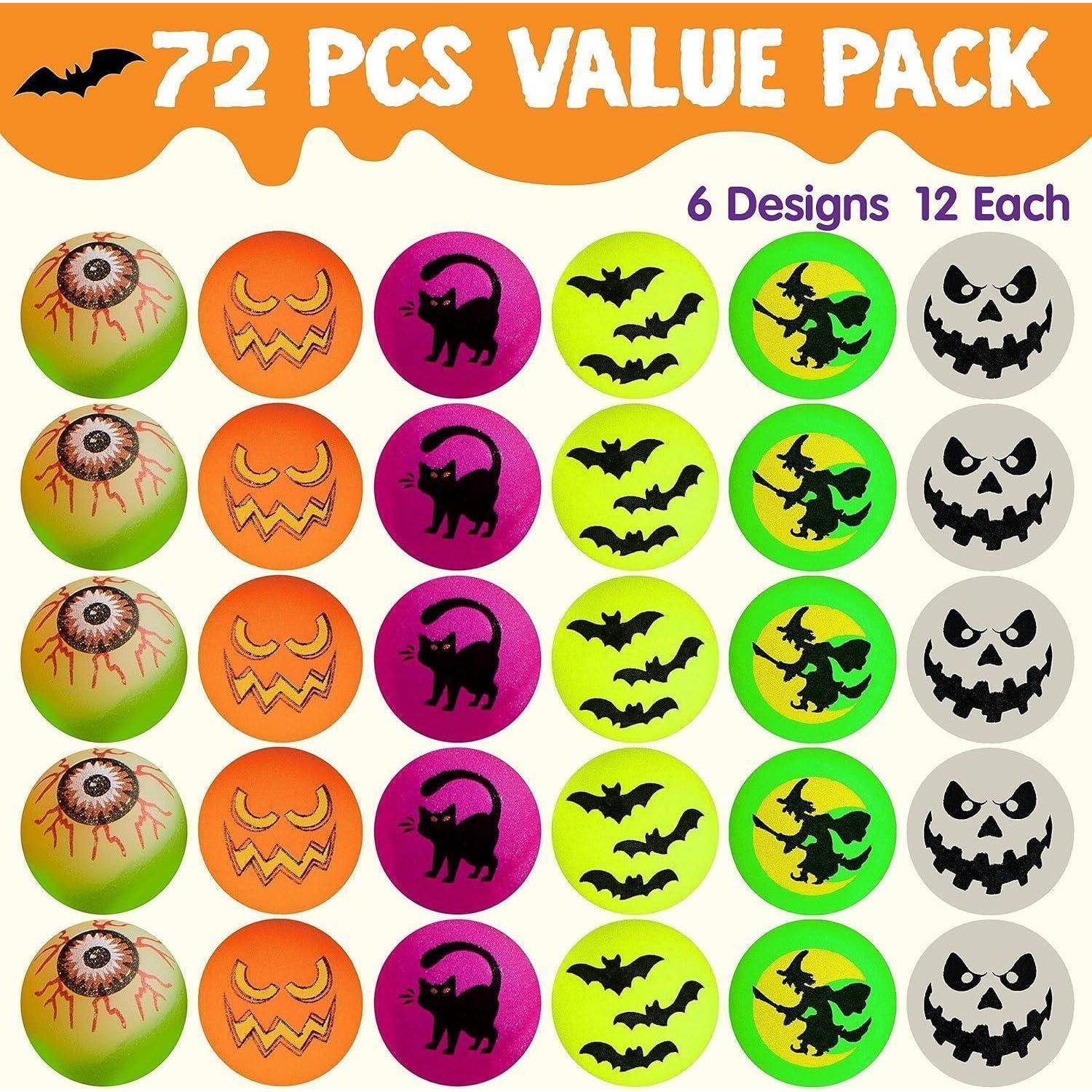 72 Stück Halloween Flummi im Dunkeln leuchtend 32mm Gummiball Hüpfball