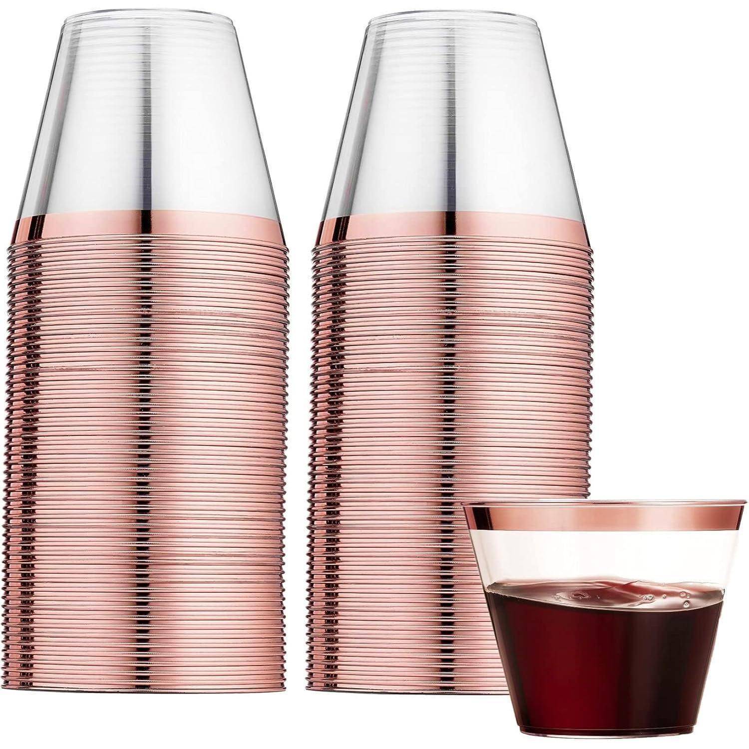 60er Set Plastikbecher mit Roségoldrand 270ml, transparente
