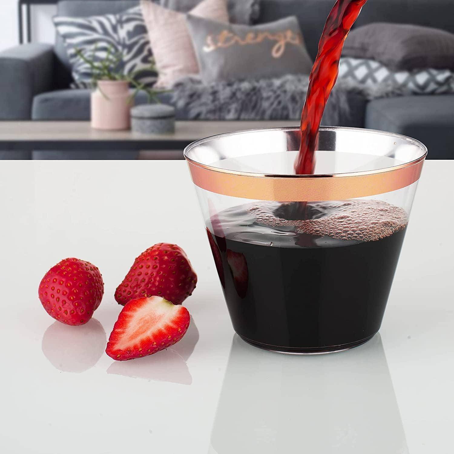 60er Set Plastikbecher mit Roségoldrand 270ml, transparente