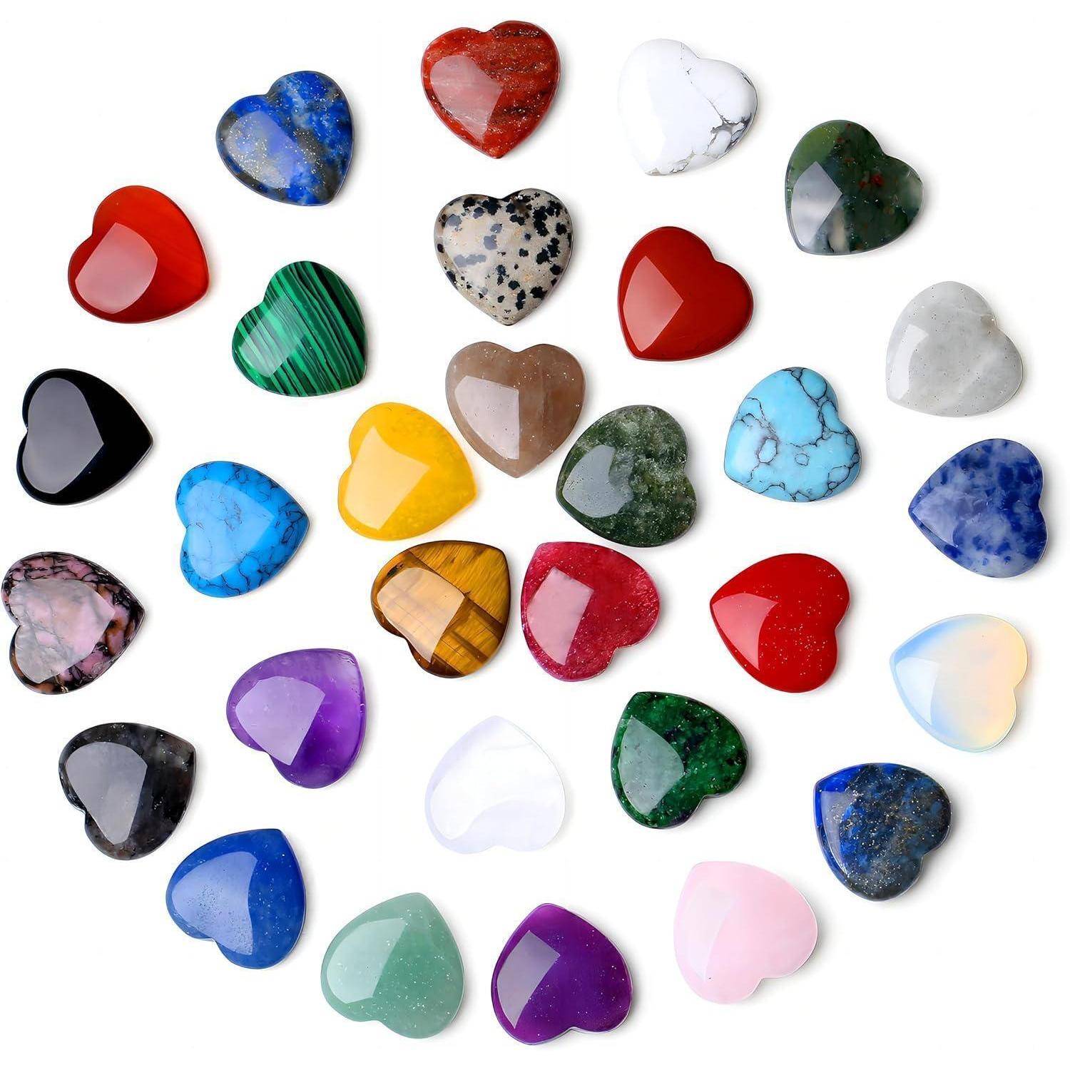 30PCS Natürliche Edelsteine Herz Kristalle Handschmeichler Set