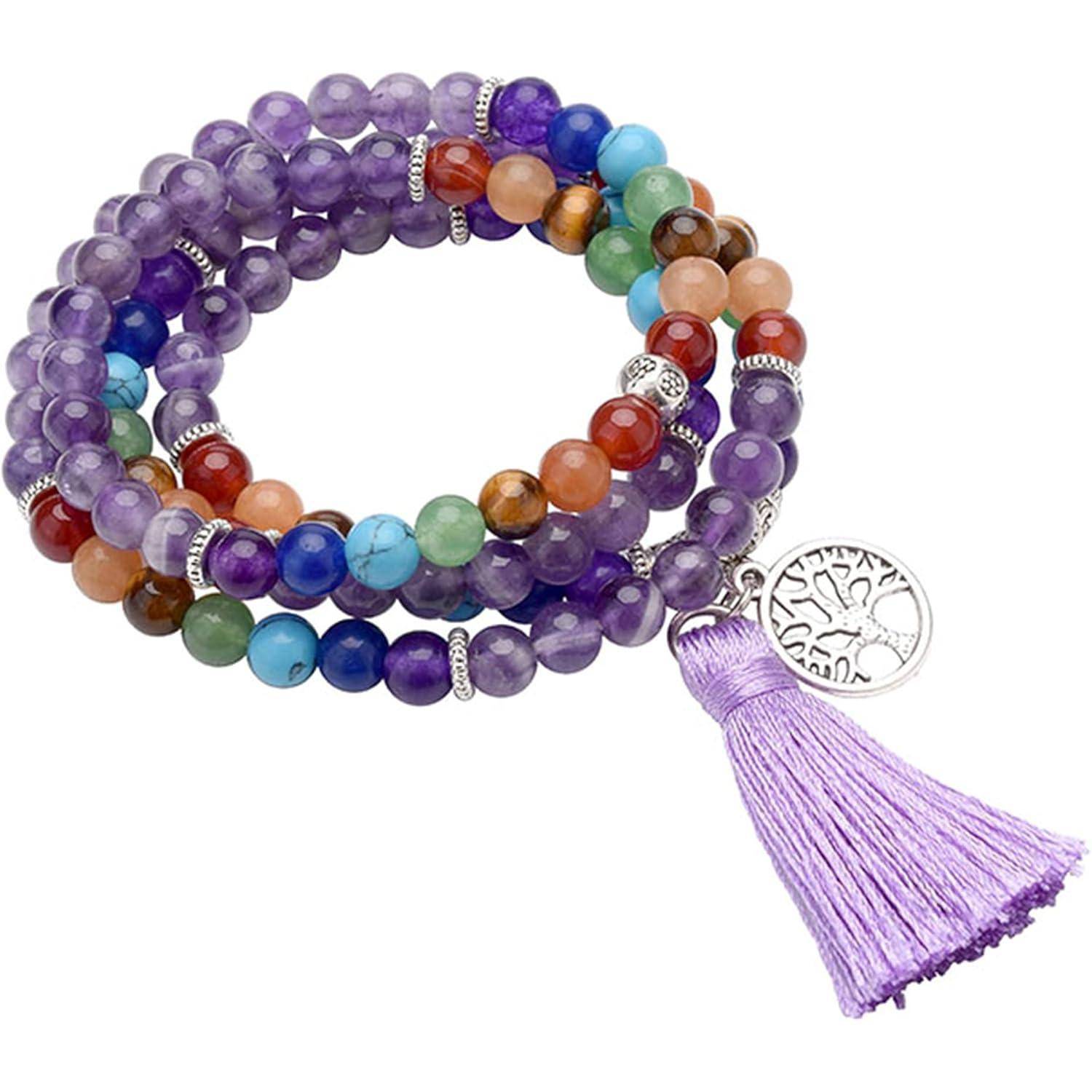 108 Perlen Edelstein Mala Kette 7 Chakra Healing Yoga Halskette