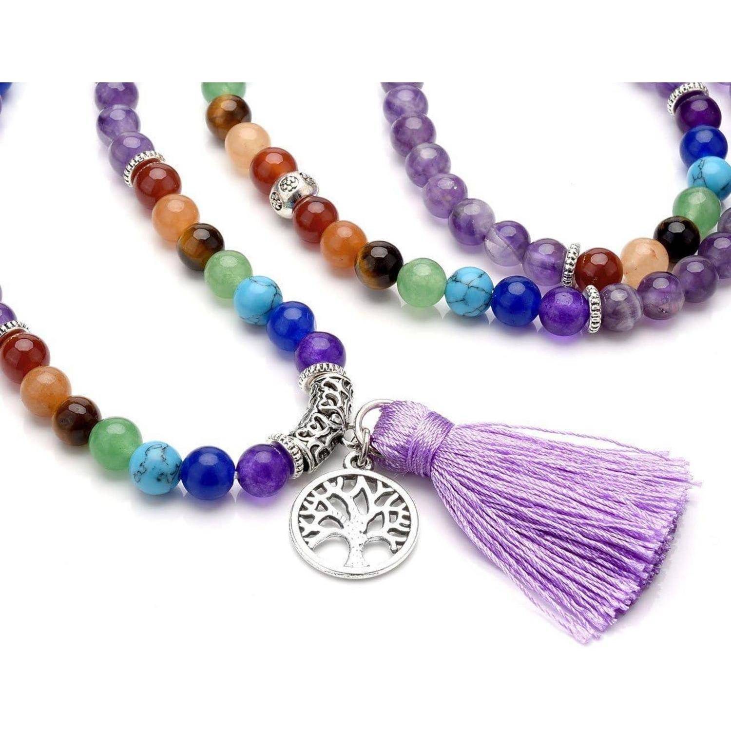 108 Perlen Edelstein Mala Kette 7 Chakra Healing Yoga Halskette