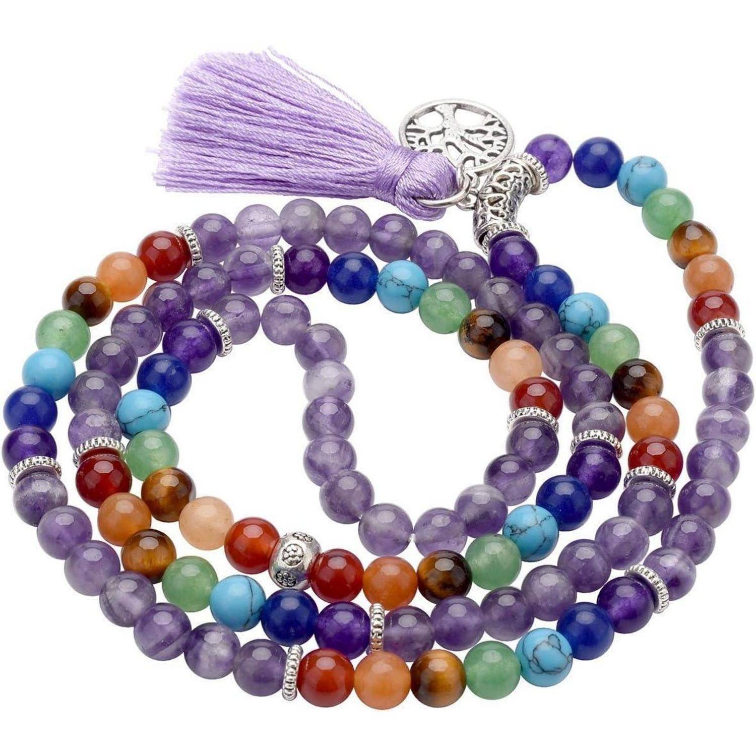 108 Perlen Edelstein Mala Kette 7 Chakra Healing Yoga Halskette