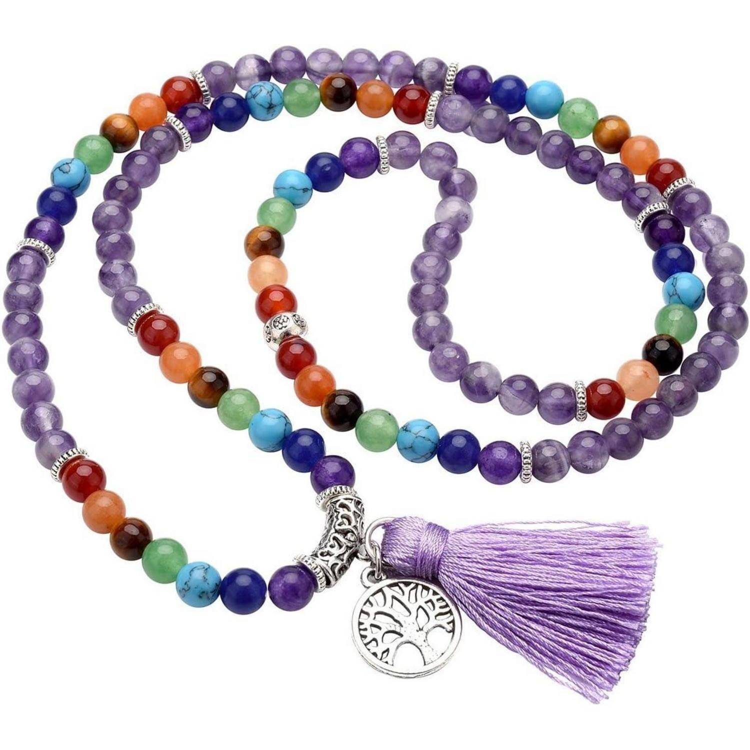 108 Perlen Edelstein Mala Kette 7 Chakra Healing Yoga Halskette