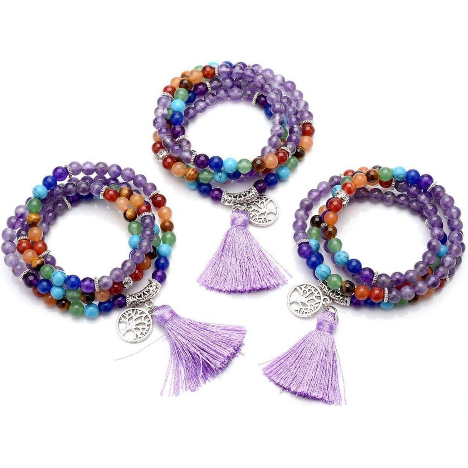 108 Perlen Edelstein Mala Kette 7 Chakra Healing Yoga Halskette