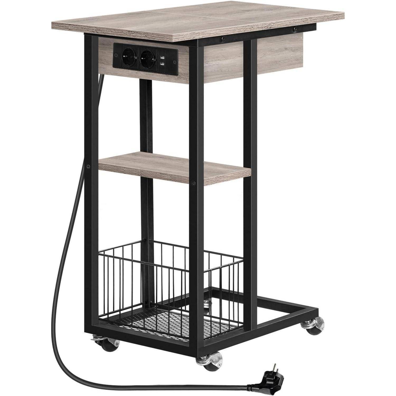 Beistelltisch mit Ladestation Flip C-Form Sofatisch Rädern