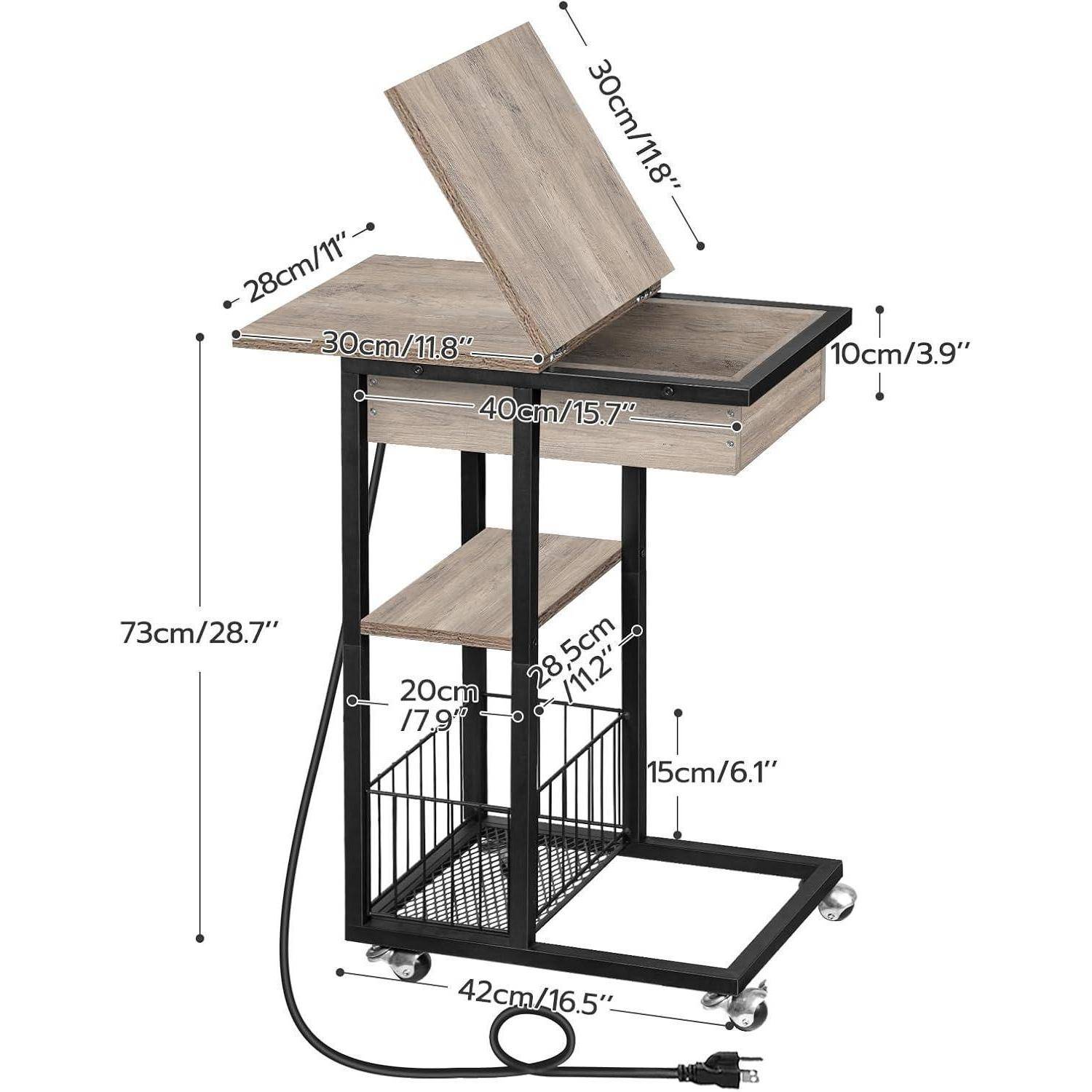 Beistelltisch mit Ladestation Flip C-Form Sofatisch Rädern
