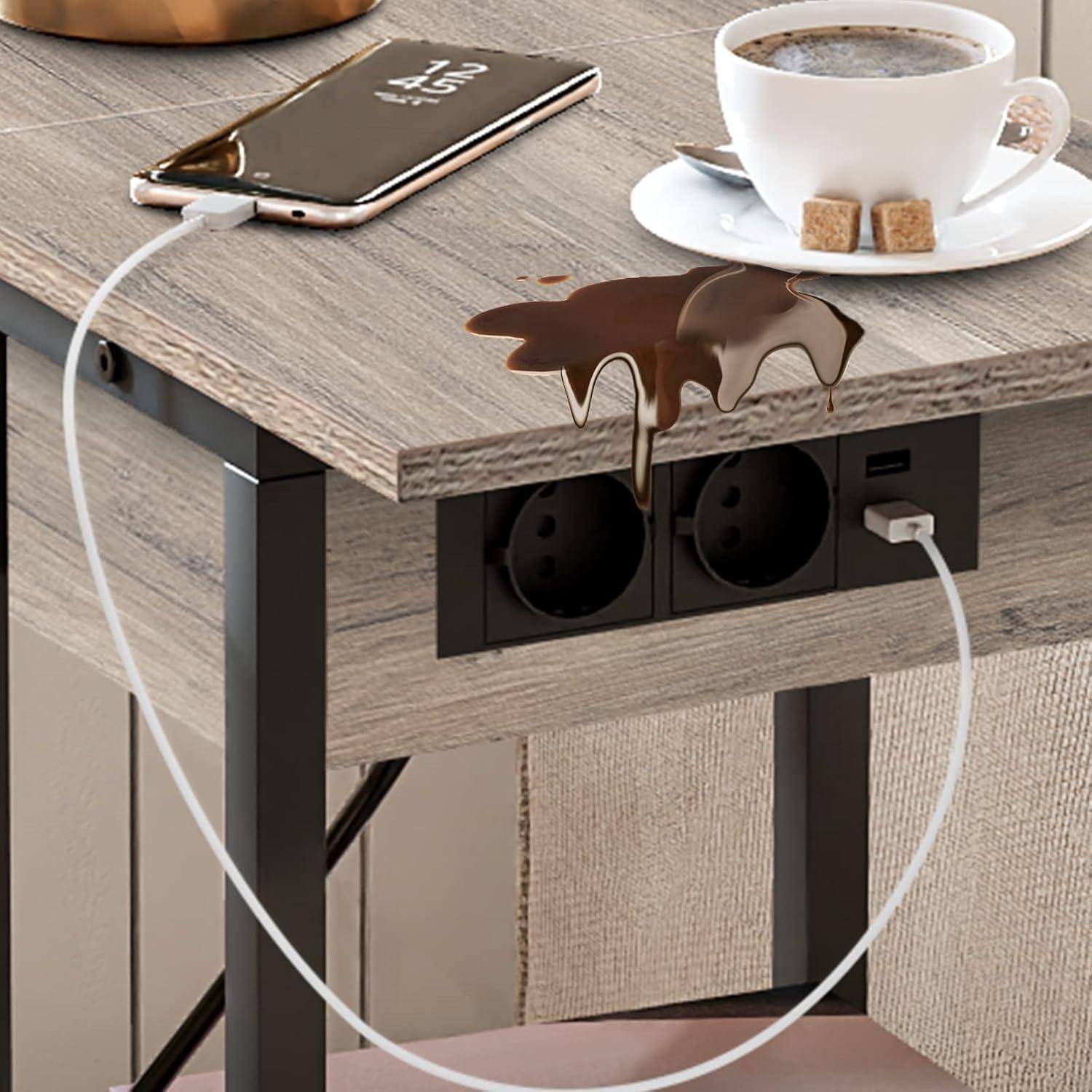 Beistelltisch mit Ladestation Flip C-Form Sofatisch Rädern