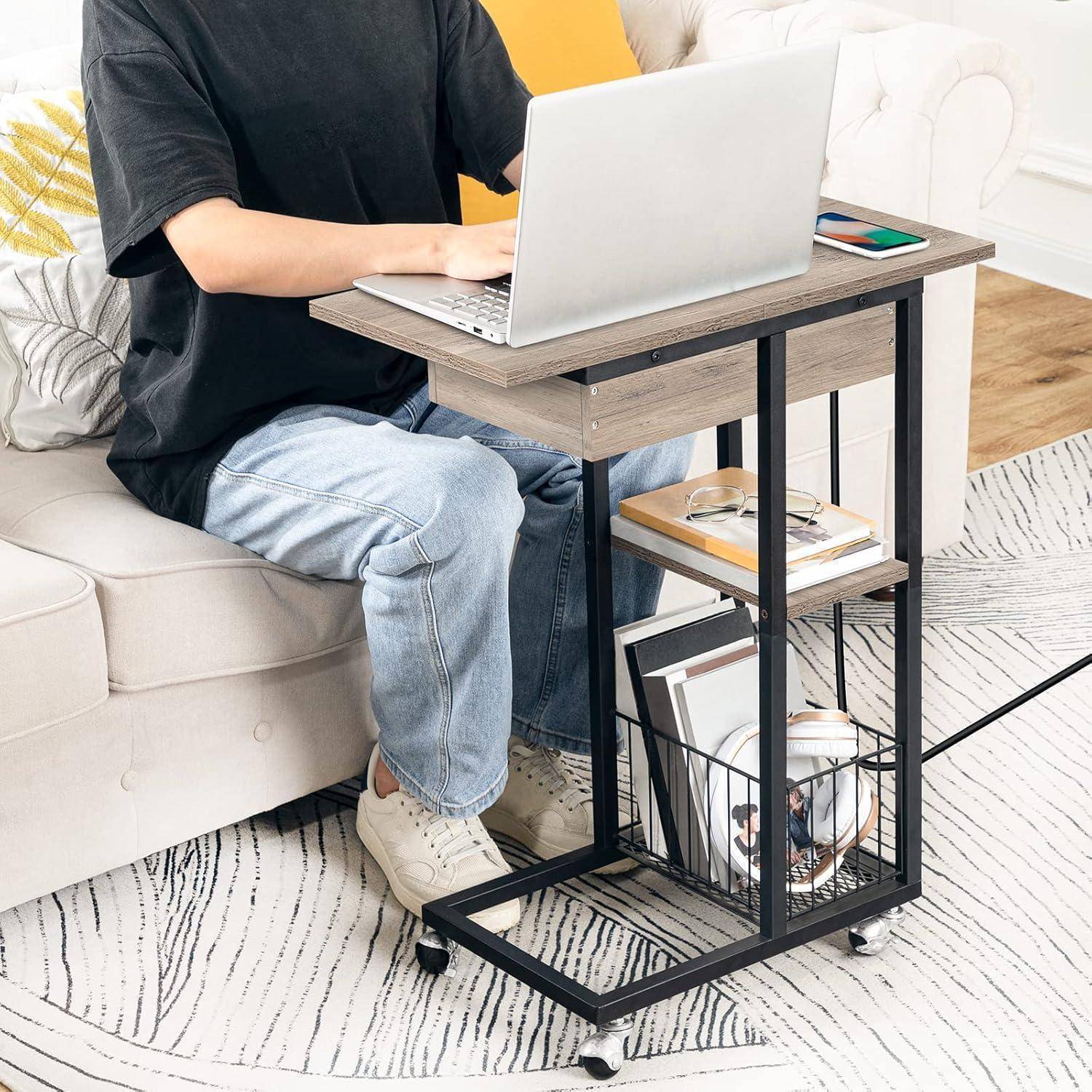 Beistelltisch mit Ladestation Flip C-Form Sofatisch Rädern
