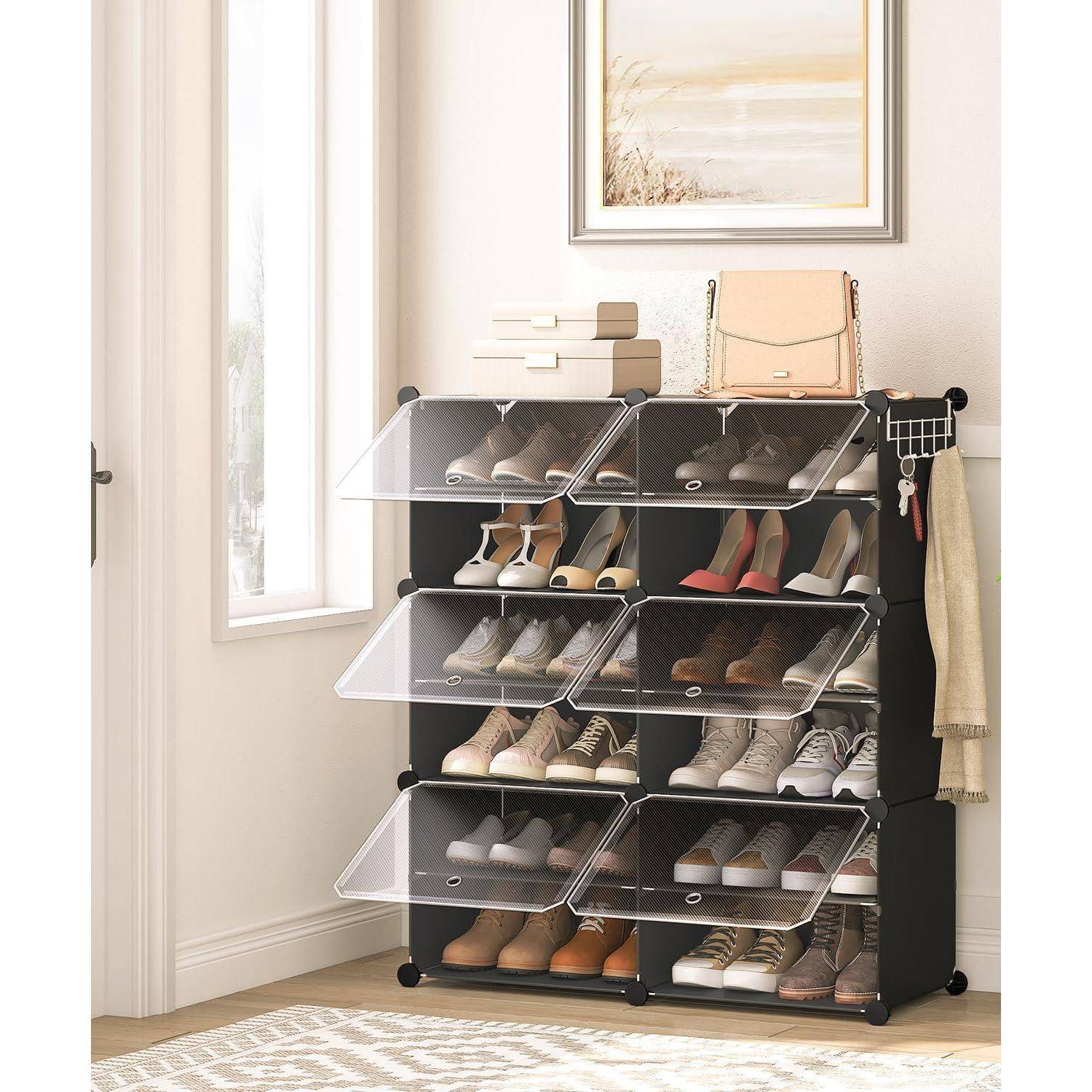 Schuhregal mit 6 Fächern und Tür für 24 Paar Schuhe 80 x 30 x 90 cm