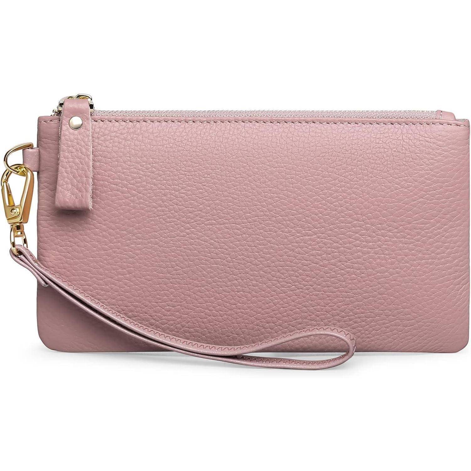 Damen Handtasche RFID Schutz Clutch Geldbörse Leder Dunkelpink