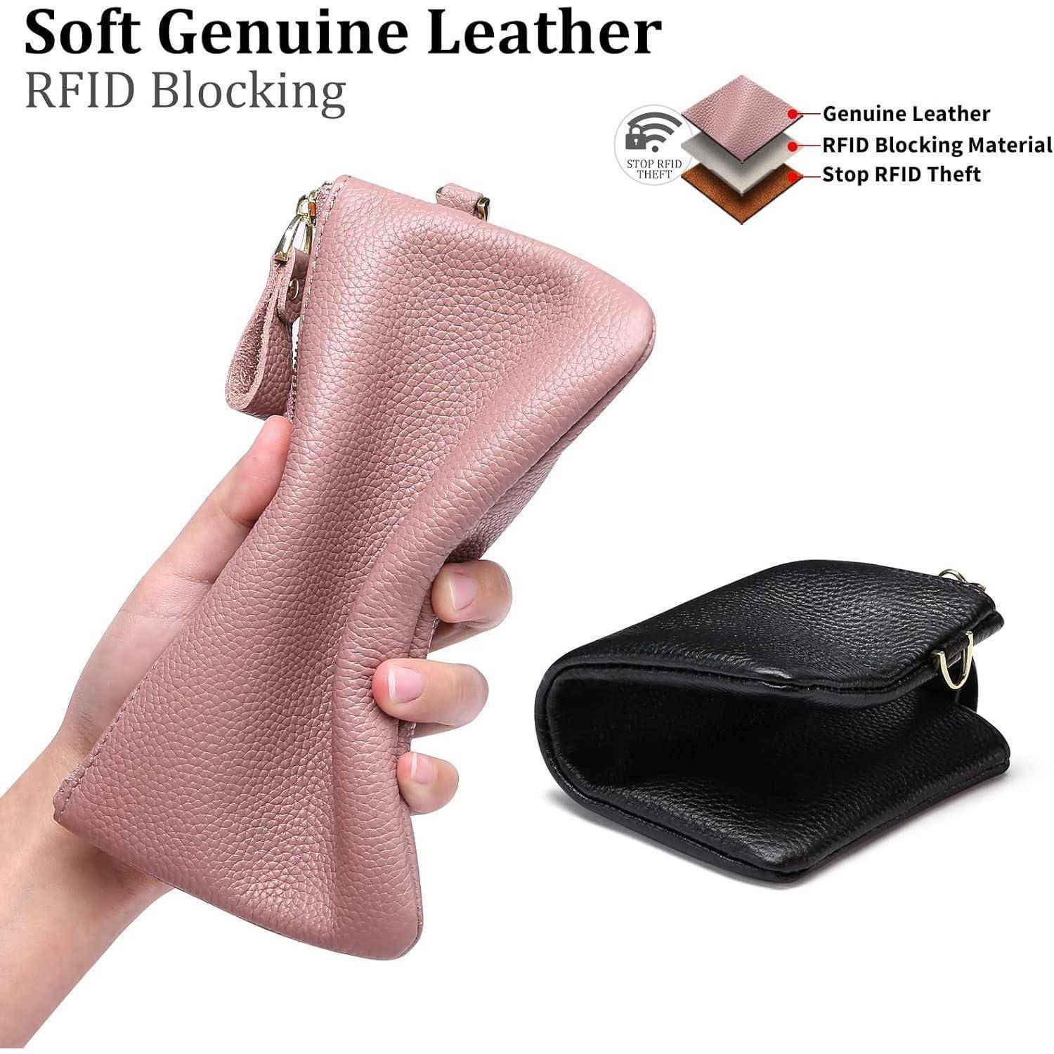 Damen Handtasche RFID Schutz Clutch Geldbörse Leder Dunkelpink