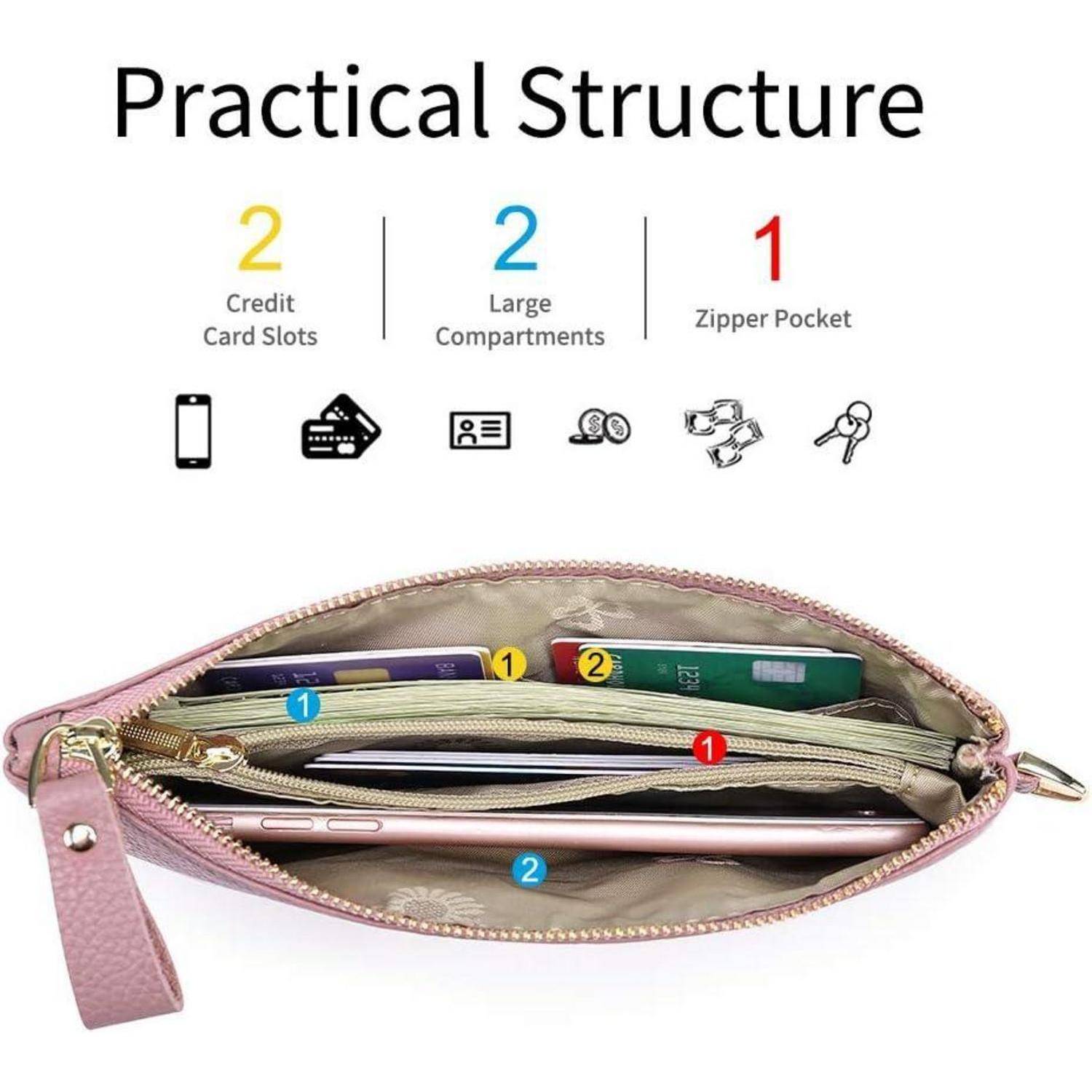 Damen Handtasche RFID Schutz Clutch Geldbörse Leder Dunkelpink