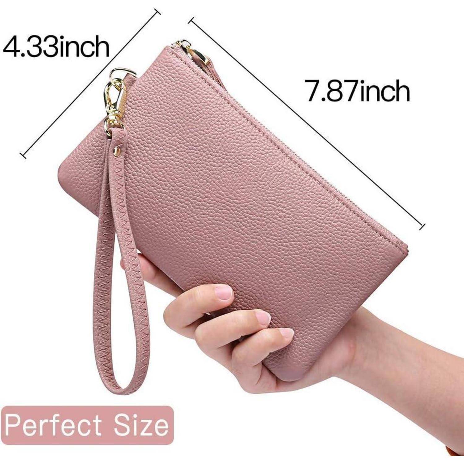 Damen Handtasche RFID Schutz Clutch Geldbörse Leder Dunkelpink
