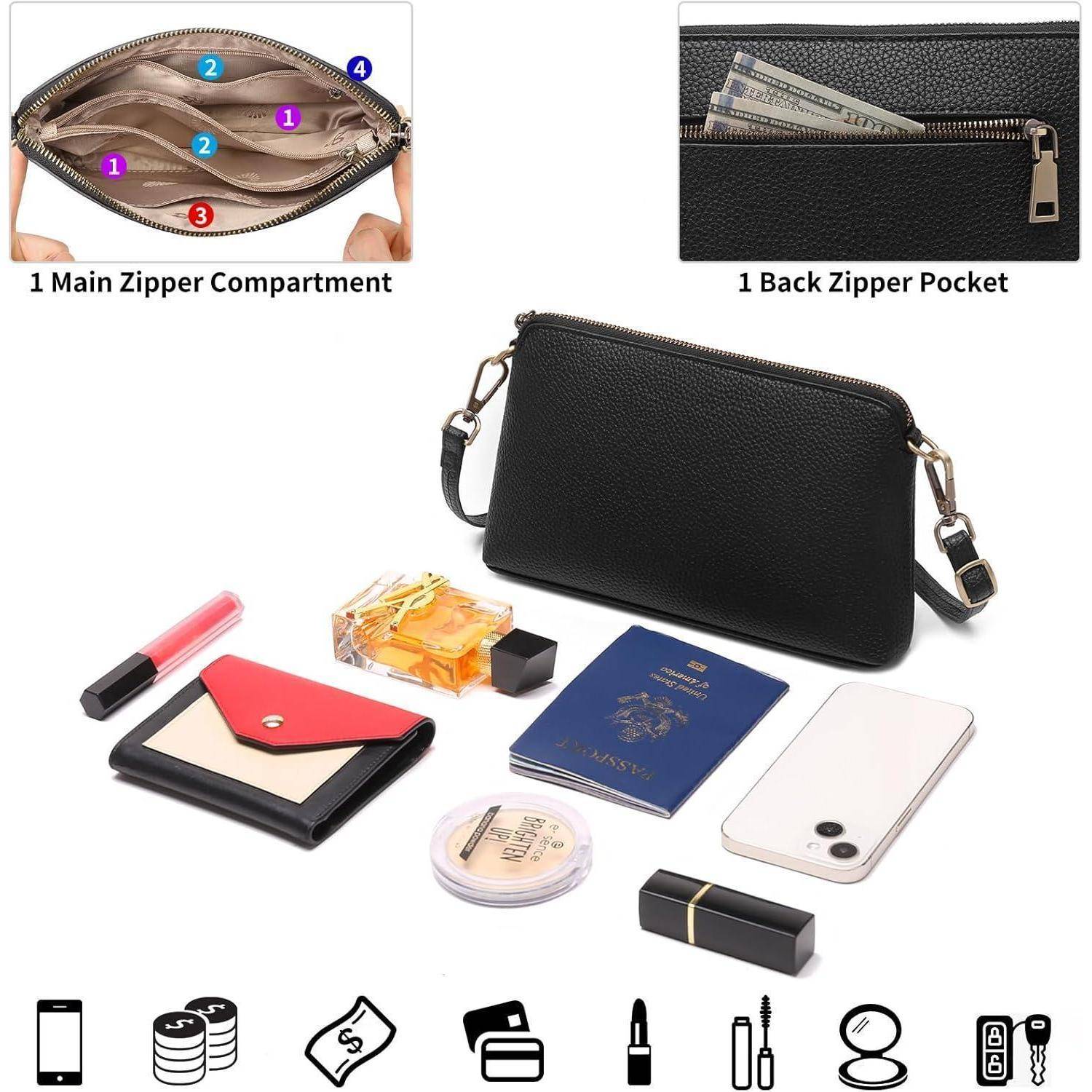 Umhängetasche Damen Crossbody Bag mit Kartenfächer A01-1schwarz