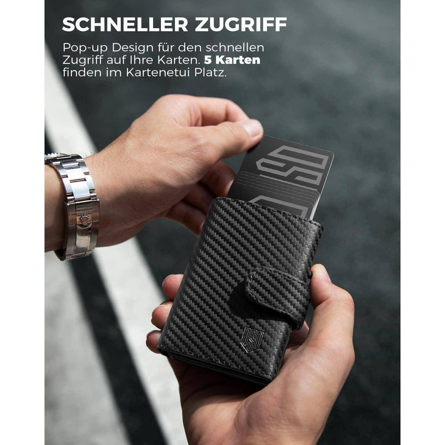 Kreditkartenetui Herren RFID Münzfach Alu Pop-up 8-10 Karten Schwarz