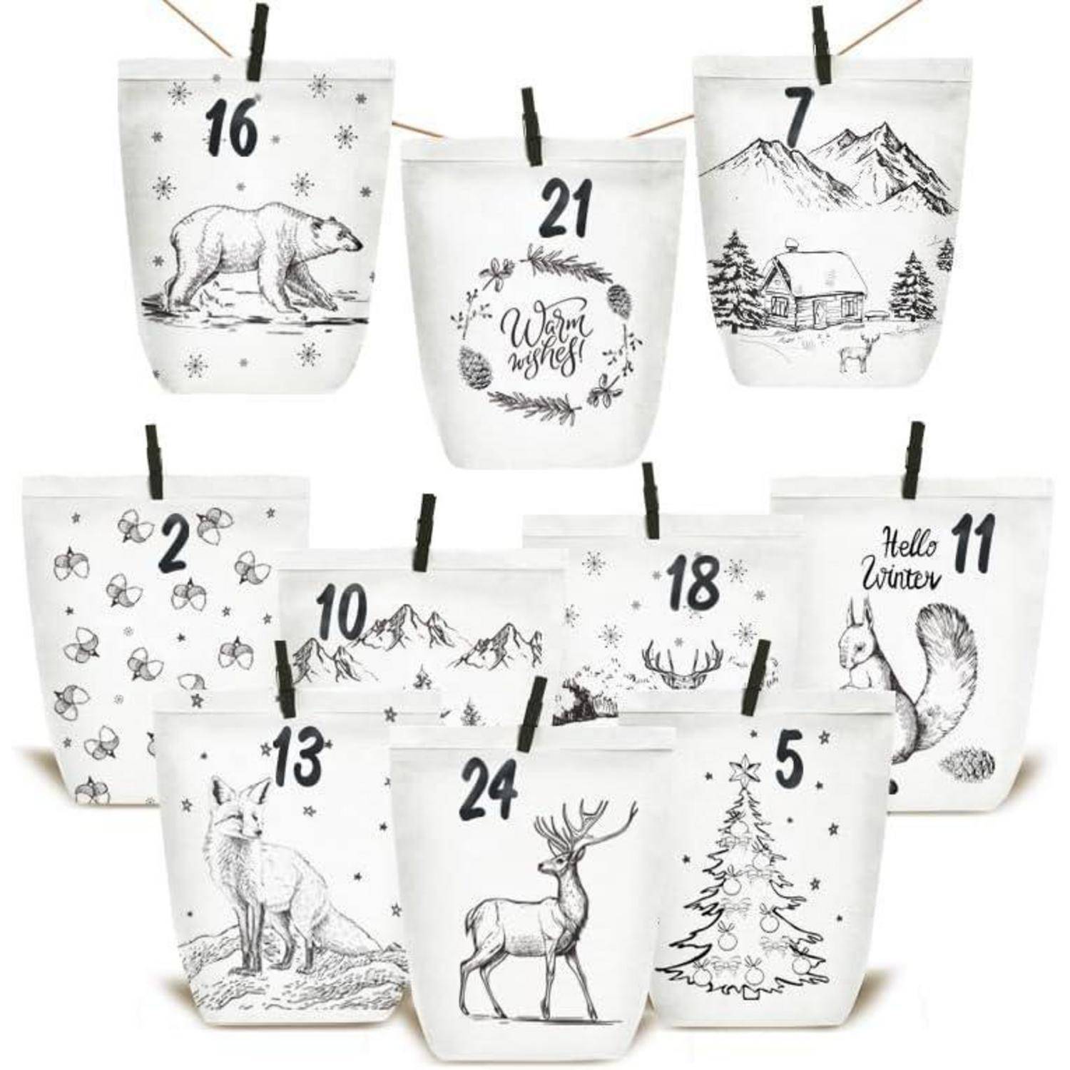 Adventskalender zum Befüllen 24 Weihnachtstüten Bastelset