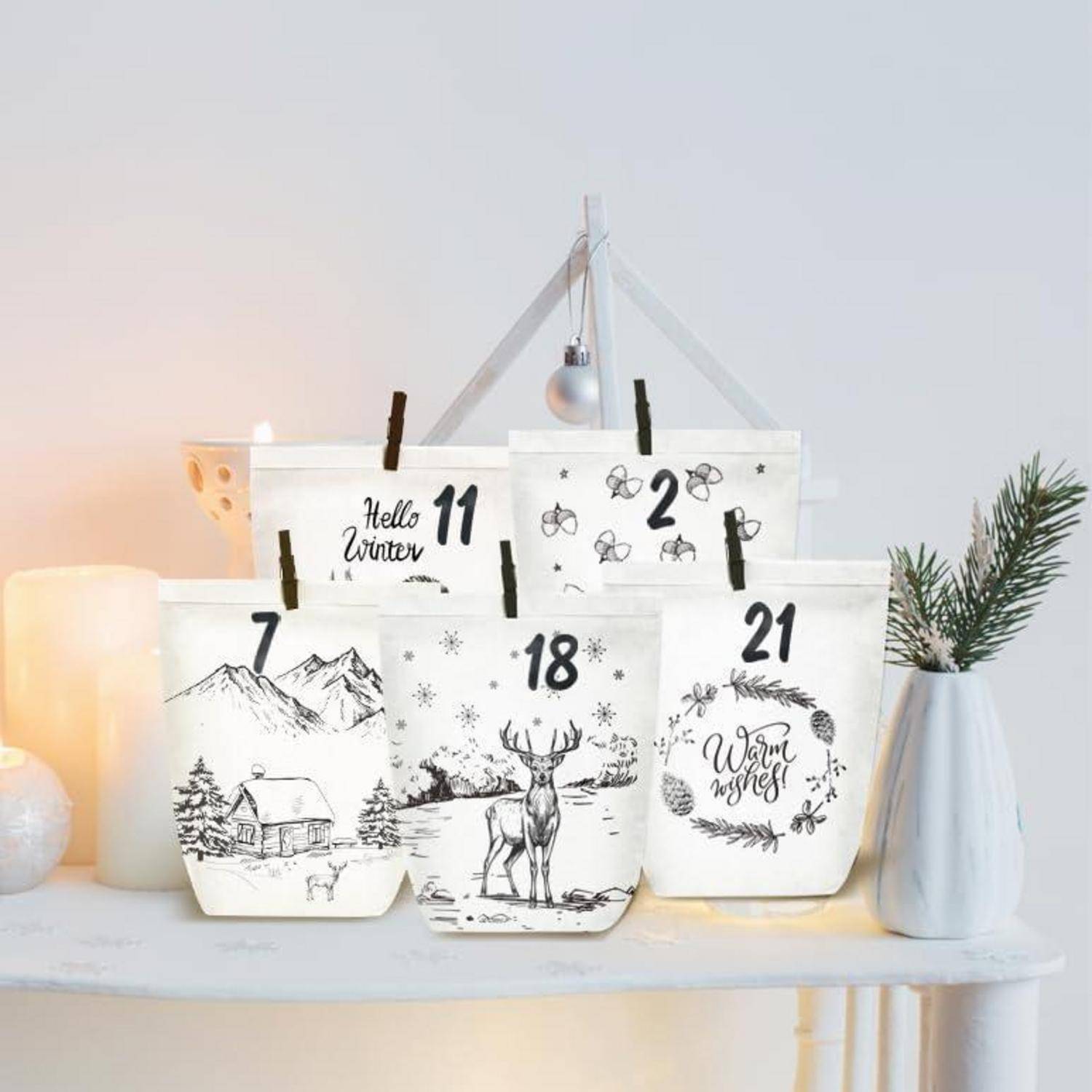 Adventskalender zum Befüllen 24 Weihnachtstüten Bastelset