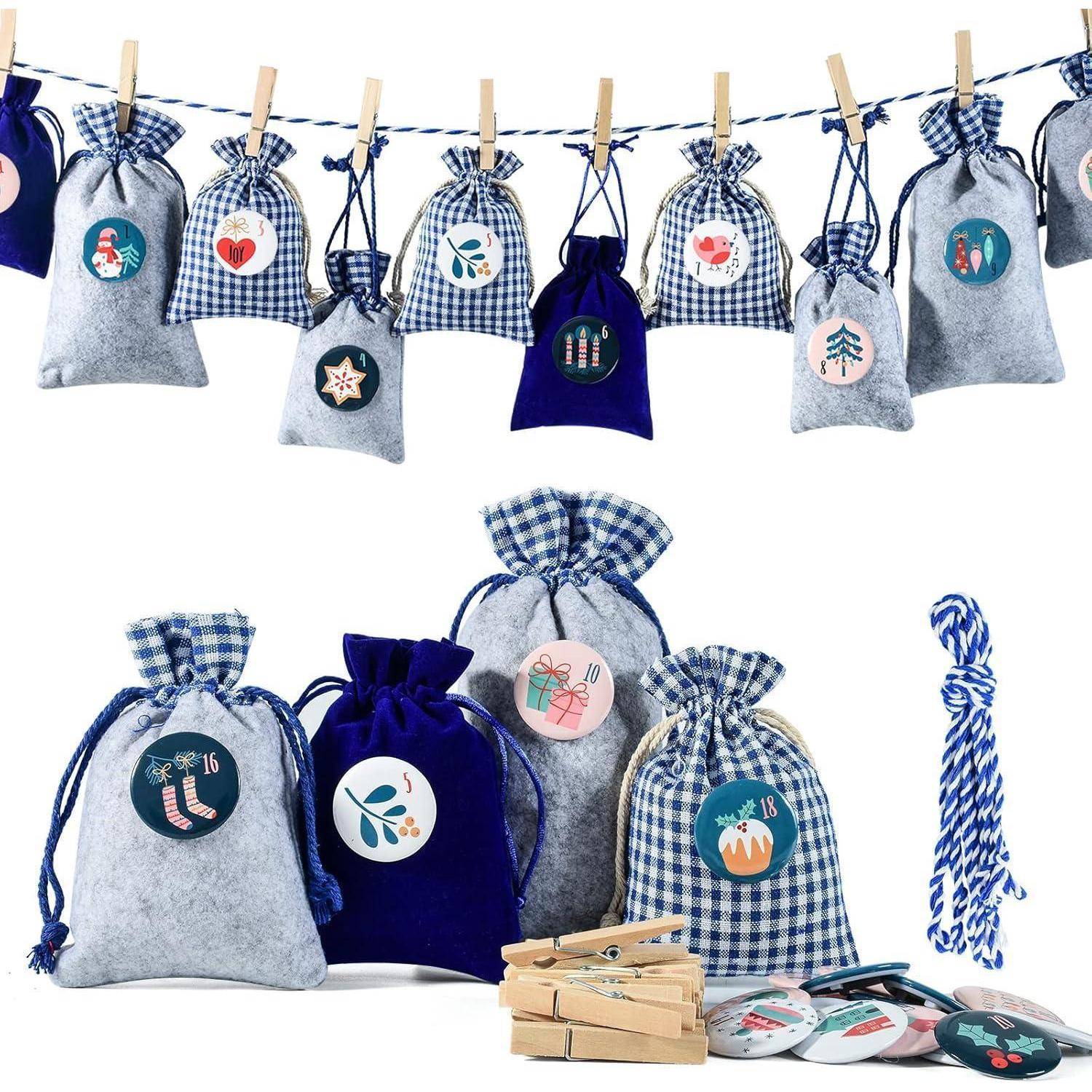 Adventskalender Kette Stoffsäckchen Selbstbefüllen 24 Geschenksäckchen
