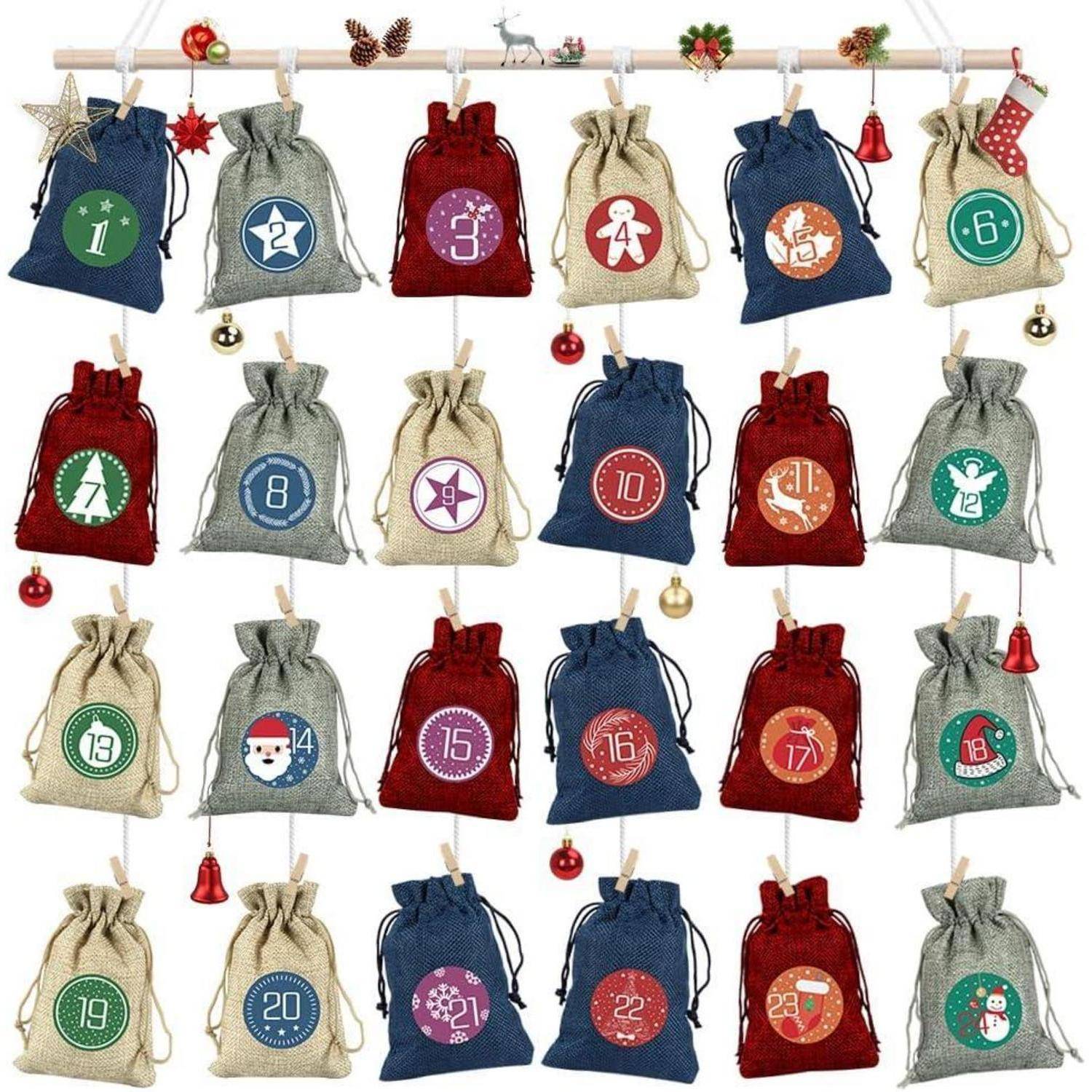 Adventskalender zum Befüllen 24 Weihnachtskalender Stoffbeutel