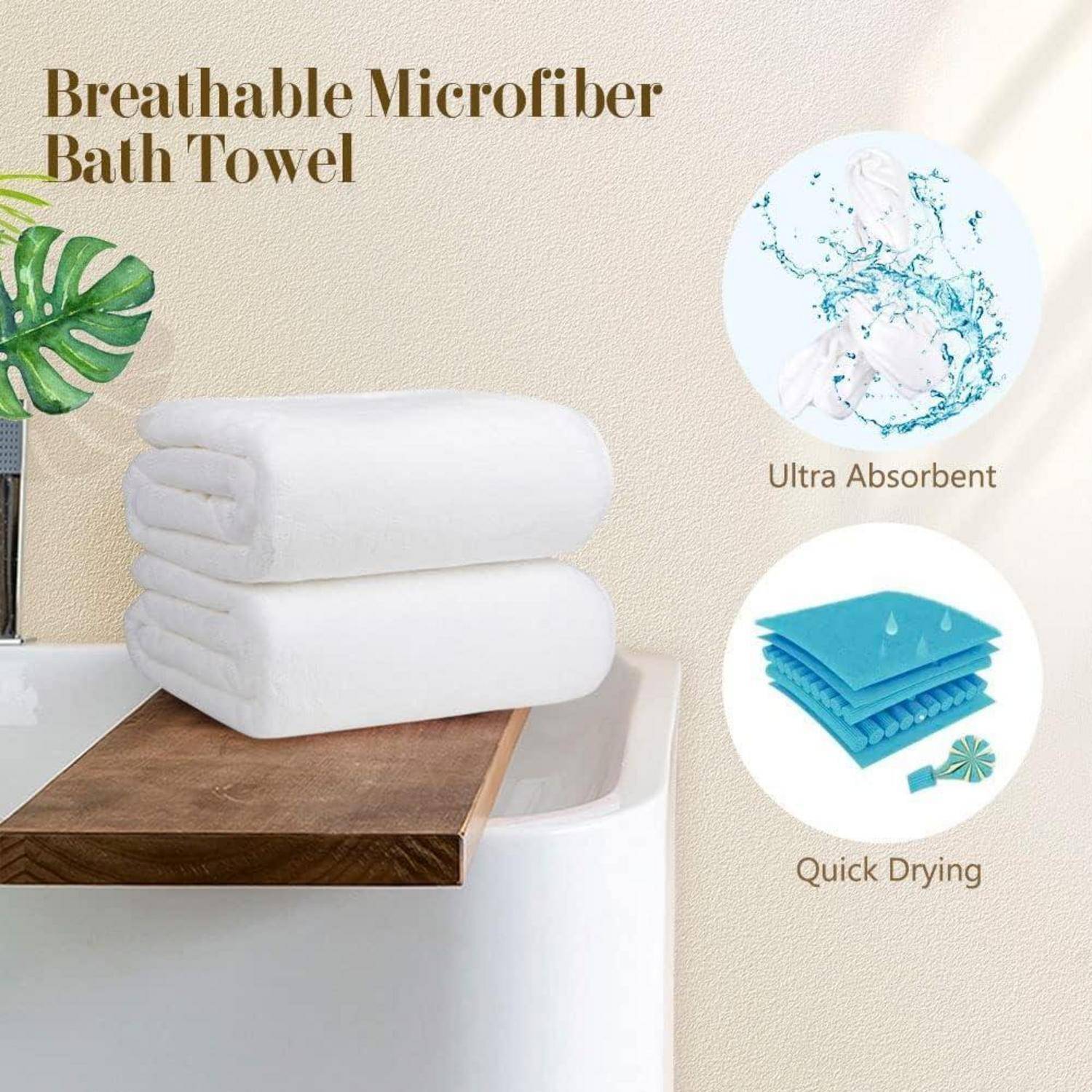 Badetuch-Set 4er-Pack Weiß 68,6 x 137,2 cm Mikrofaser Saugfähig