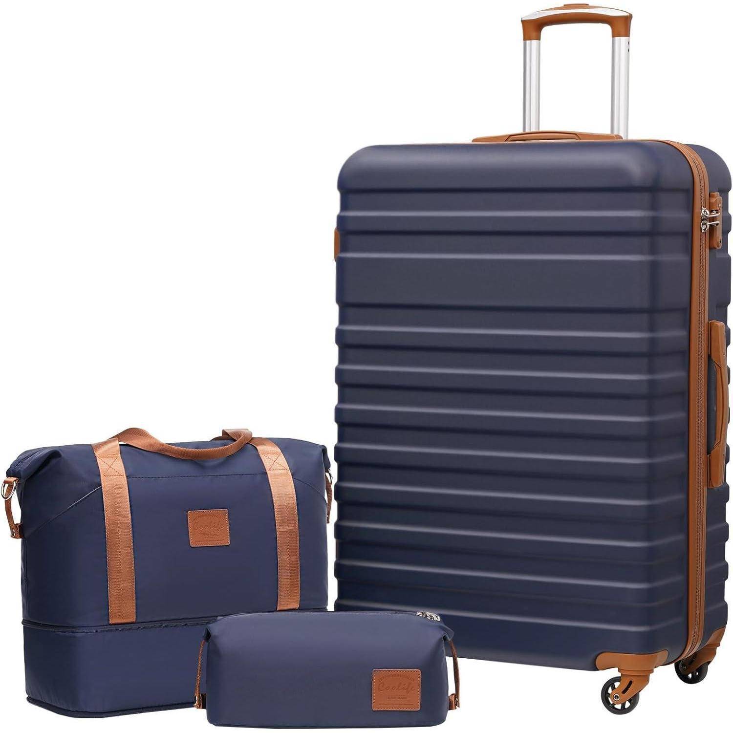 Hartschalen-Koffer Set 3tlg Blau Braun Trolley 4 Rollen TSA-Schloss