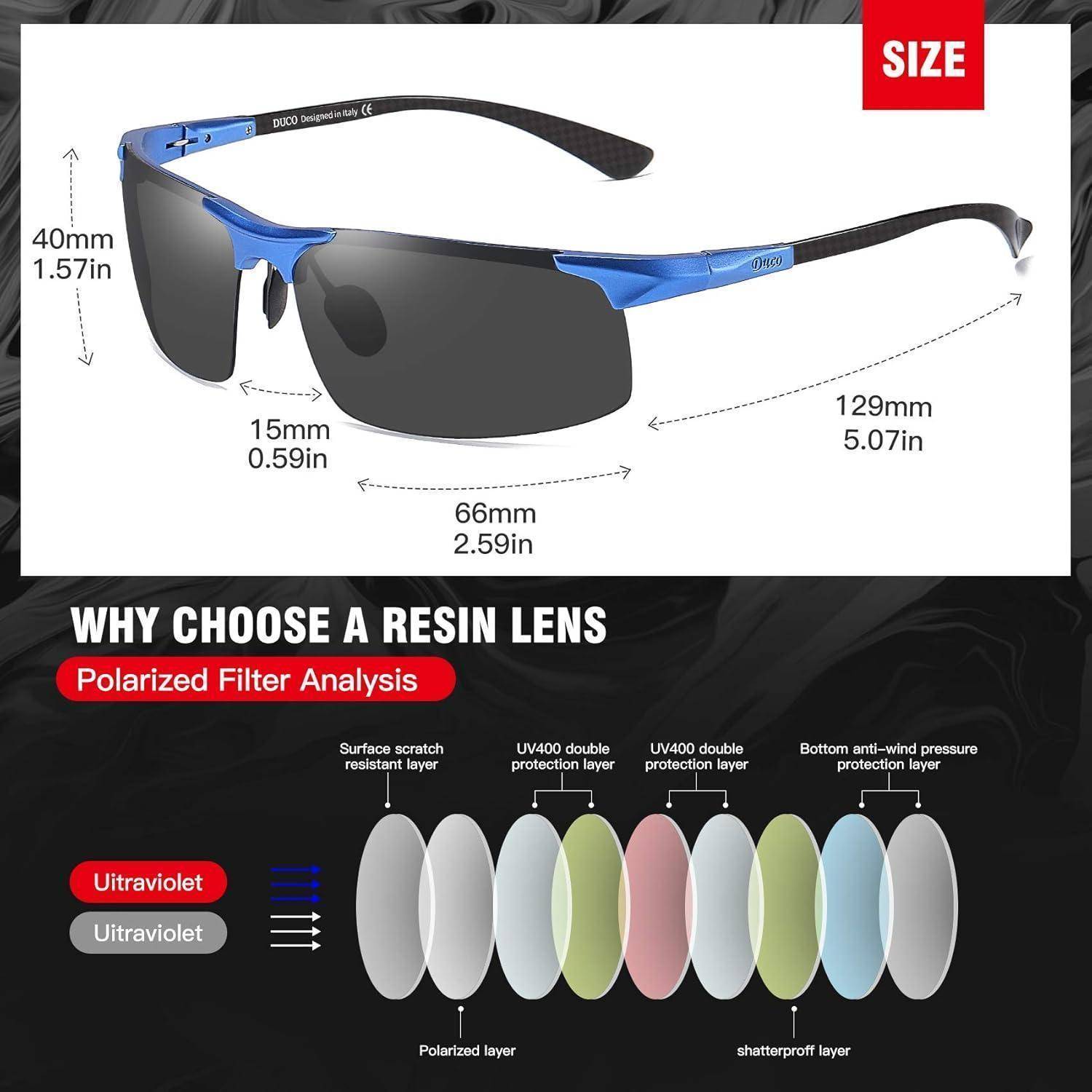 Herren Polarisierte Sonnenbrille Metallrahmen Kohlefaser Brille UV400