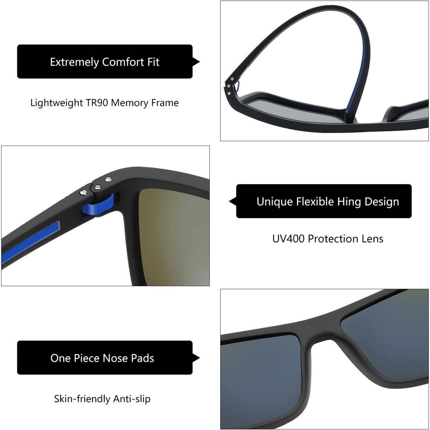 Polarisierte Sonnenbrille Herren TR90 Rahmen UV400 Schutz Quadrat C13