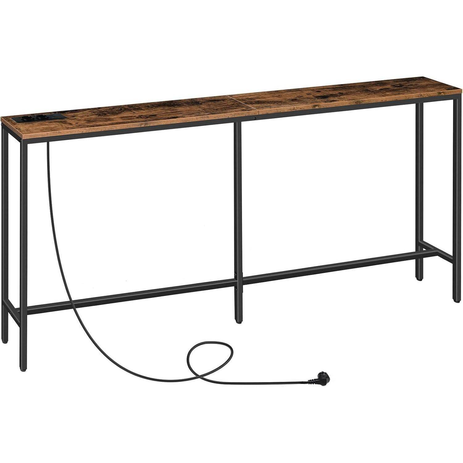 Konsolentisch mit Ladestation 180 cm schmal USB Sofa Wohnzimmer