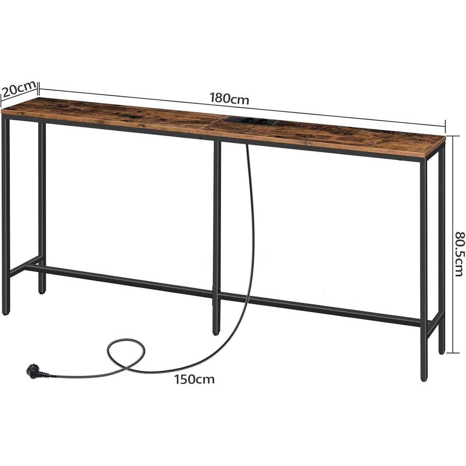 Konsolentisch mit Ladestation 180 cm schmal USB Sofa Wohnzimmer