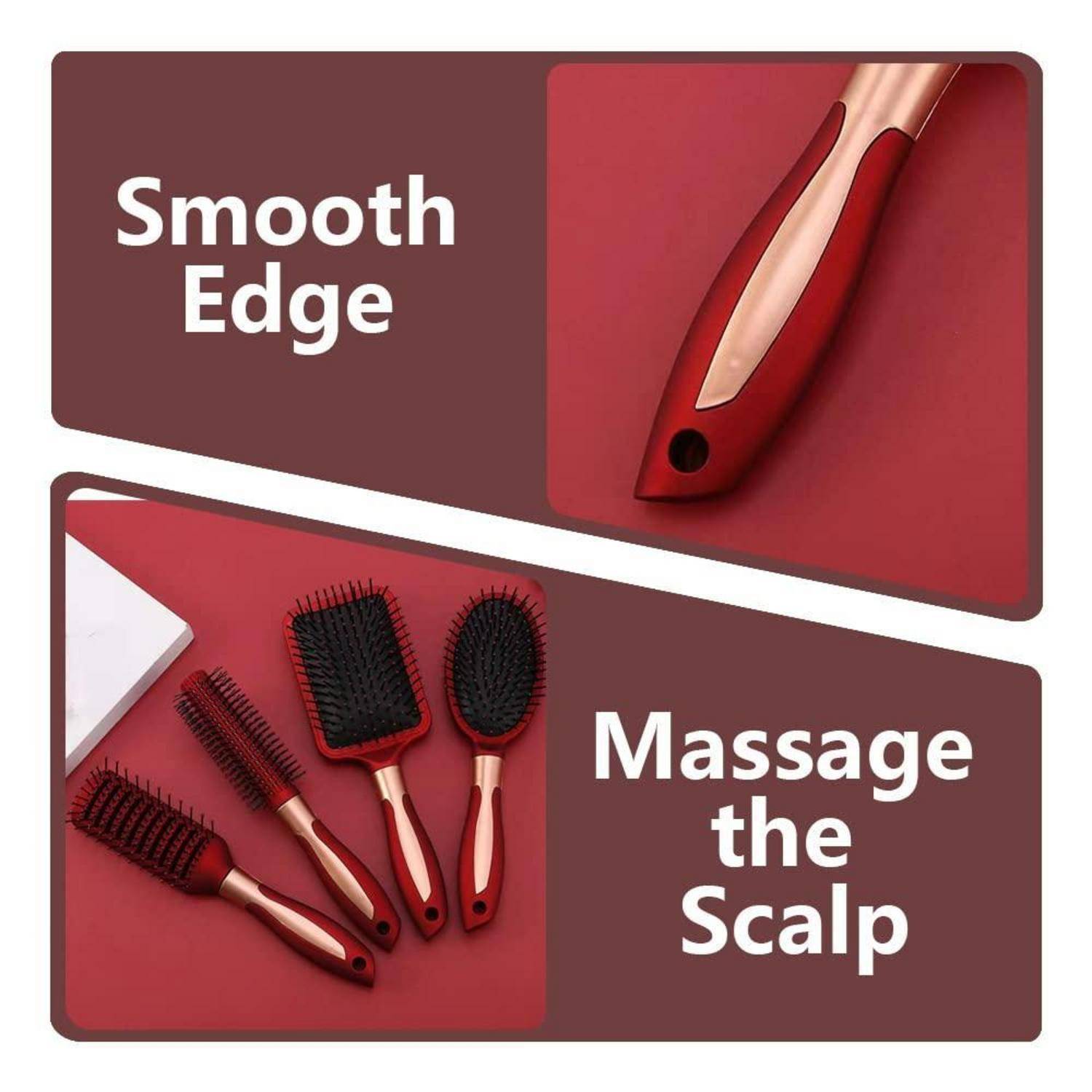 4-teiliges Haarbürsten-Set: antistatische Massage, ovale entwirrende