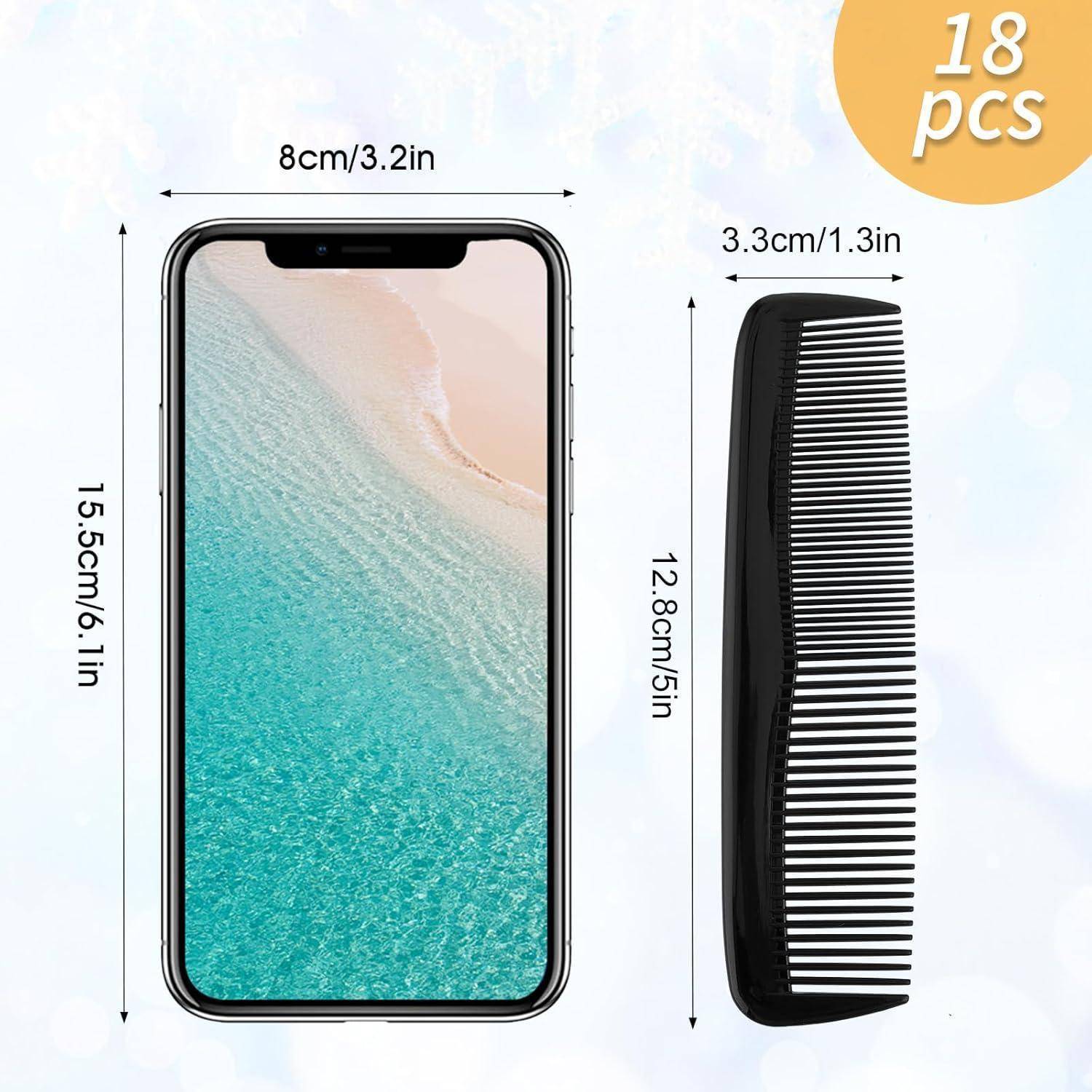 18 Stück Haar Kamm Schwarz Kunststoff Taschenkamm Fein und Grobgezahnt