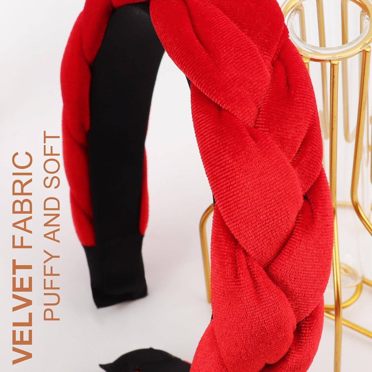 Geflochtenes Samt Haarband Damen Criss Cross Elastisch True Red