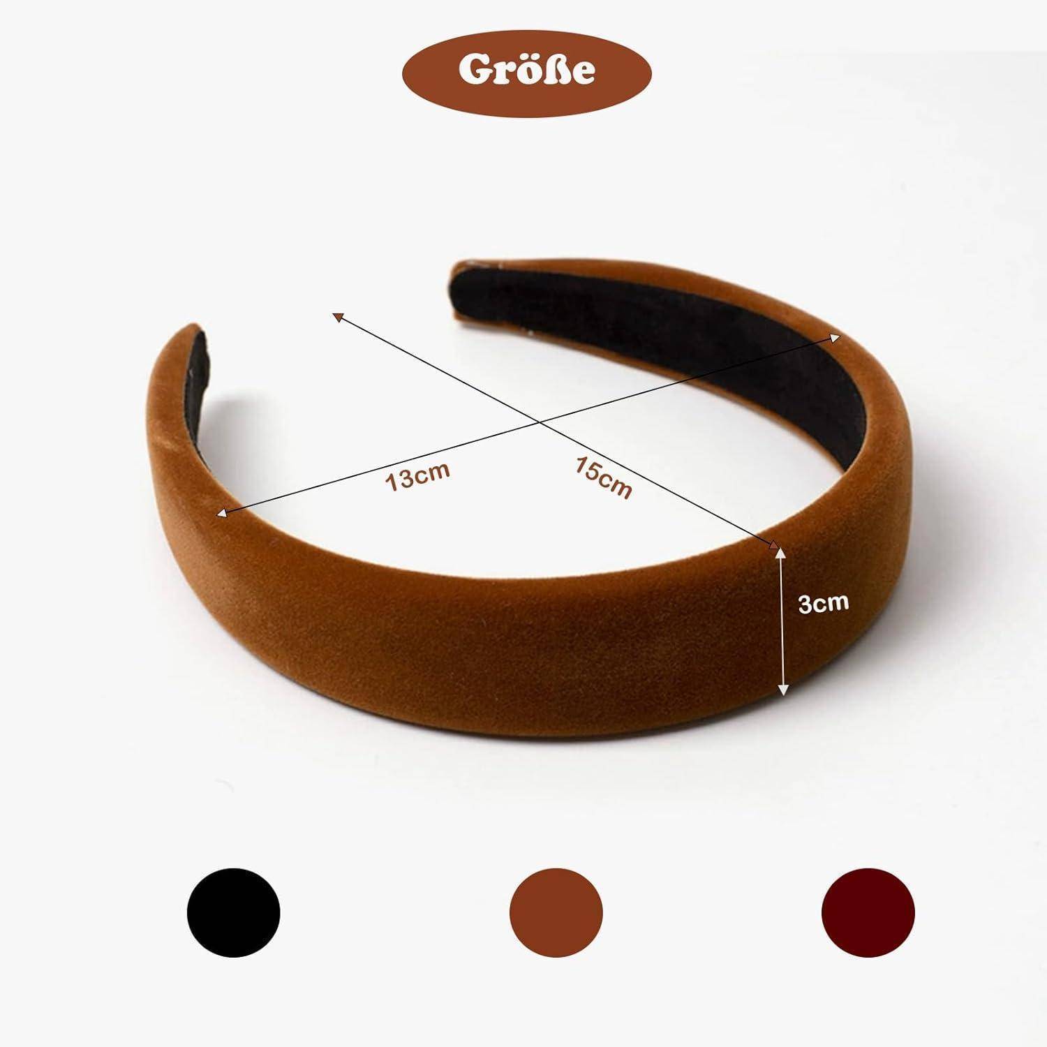 3 Stück Gepolsterte Haarreifen Damen Schwarz Burgund Braun