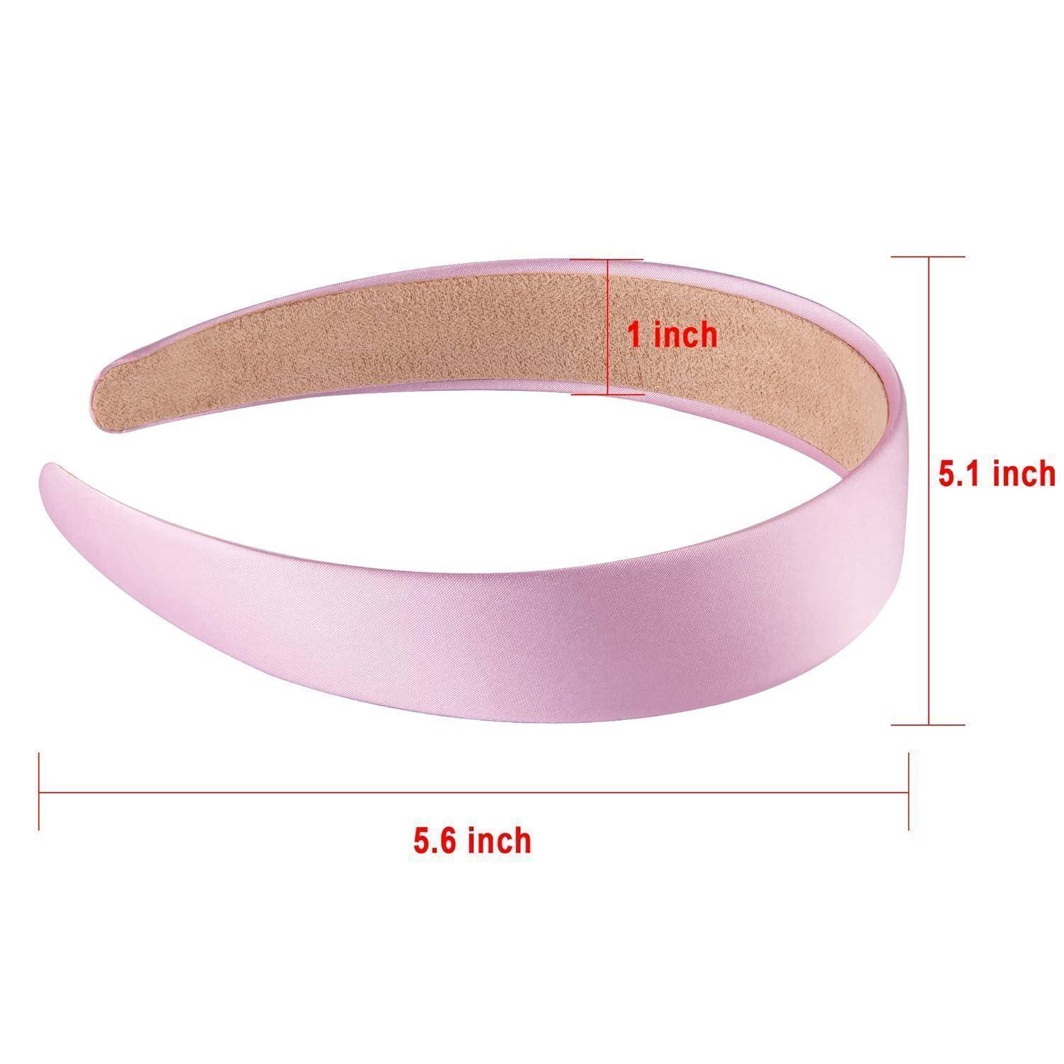 Rosa Haarband mit brauner Unterseite. Abmessungen: 5,6 Zoll in der Länge, 5,1 Zoll in der Höhe und 1 Zoll in der Breite.