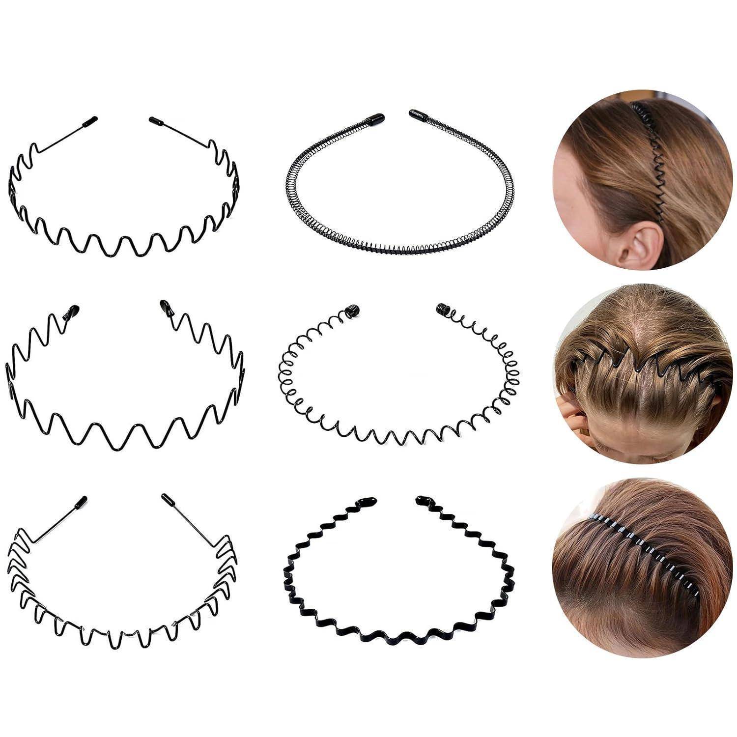 6 Stück Metall Haarband Haarreifen Schwarz für Männer und Frauen