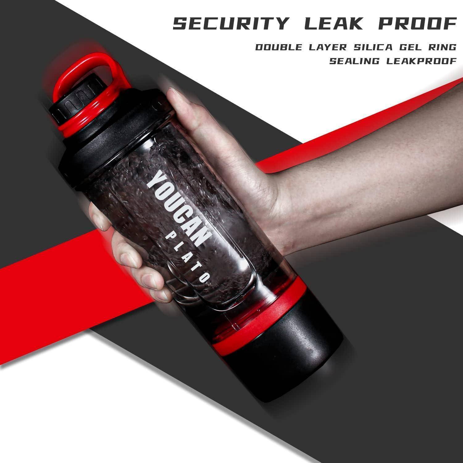 Plato Protein Shaker mit Pulverfach und Kugel 620ML Rot