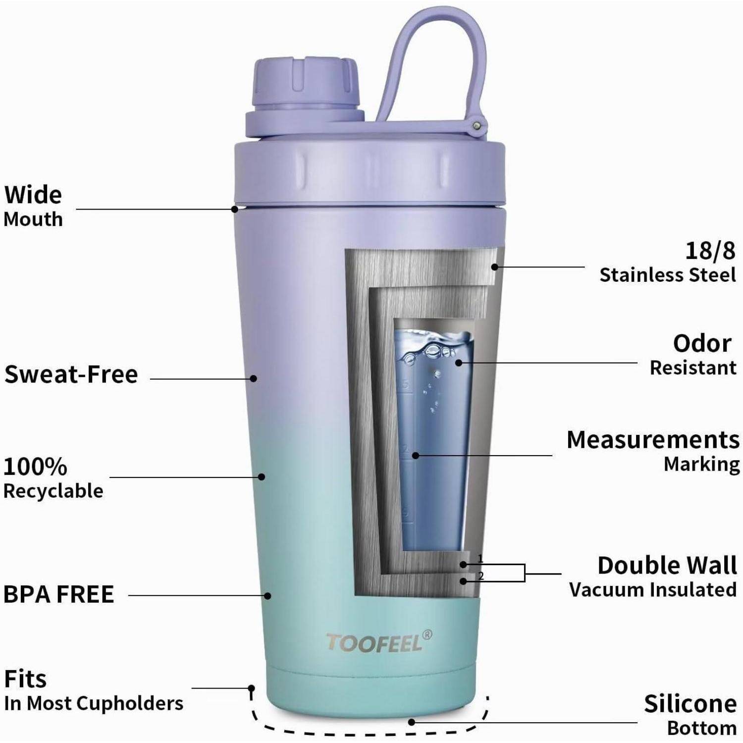 Isolierte Protein Shaker Flasche aus Edelstahl mit Shaker Kugeln 20 oz