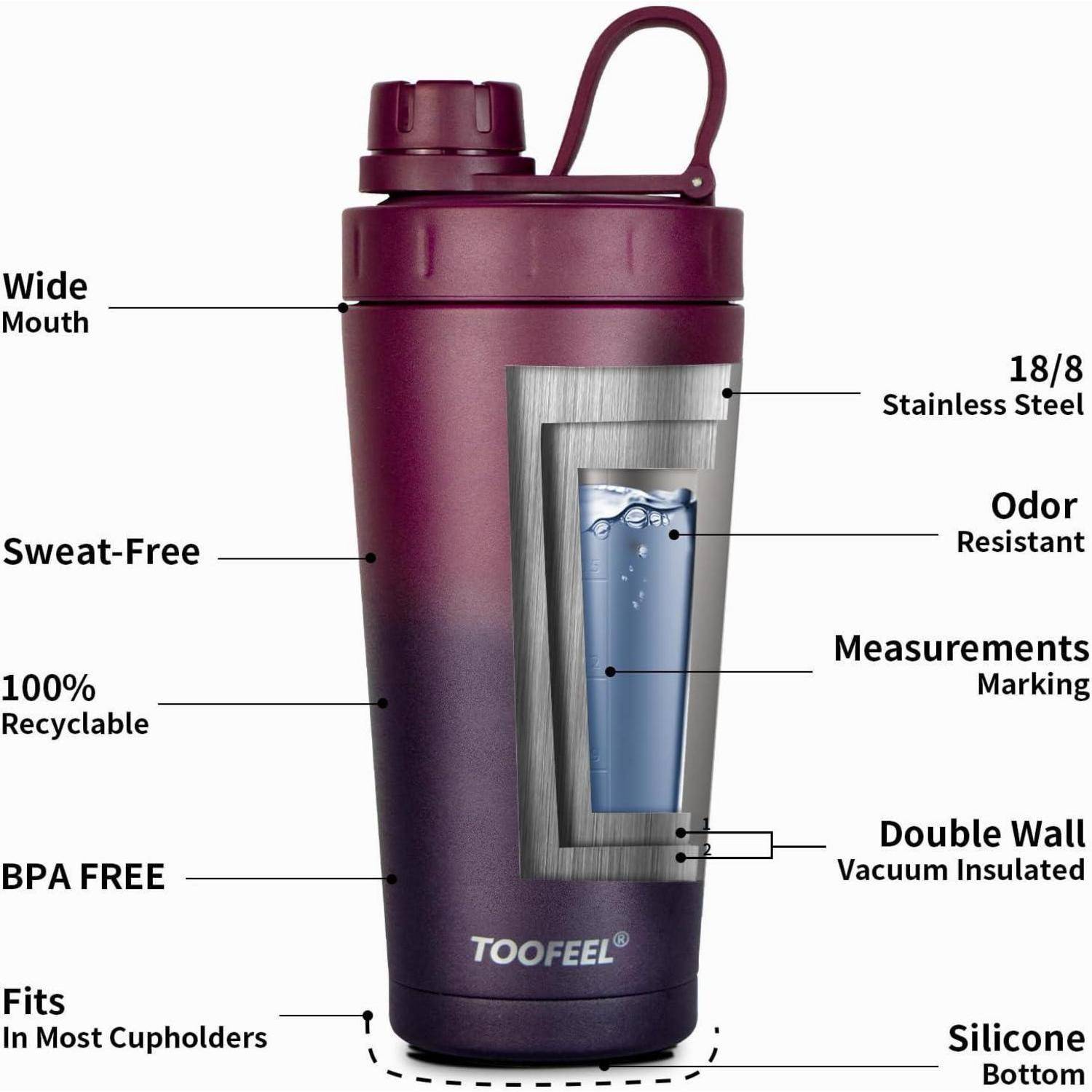 Isolierte Protein Shaker Flasche aus Edelstahl mit 2 Shaker Bällen