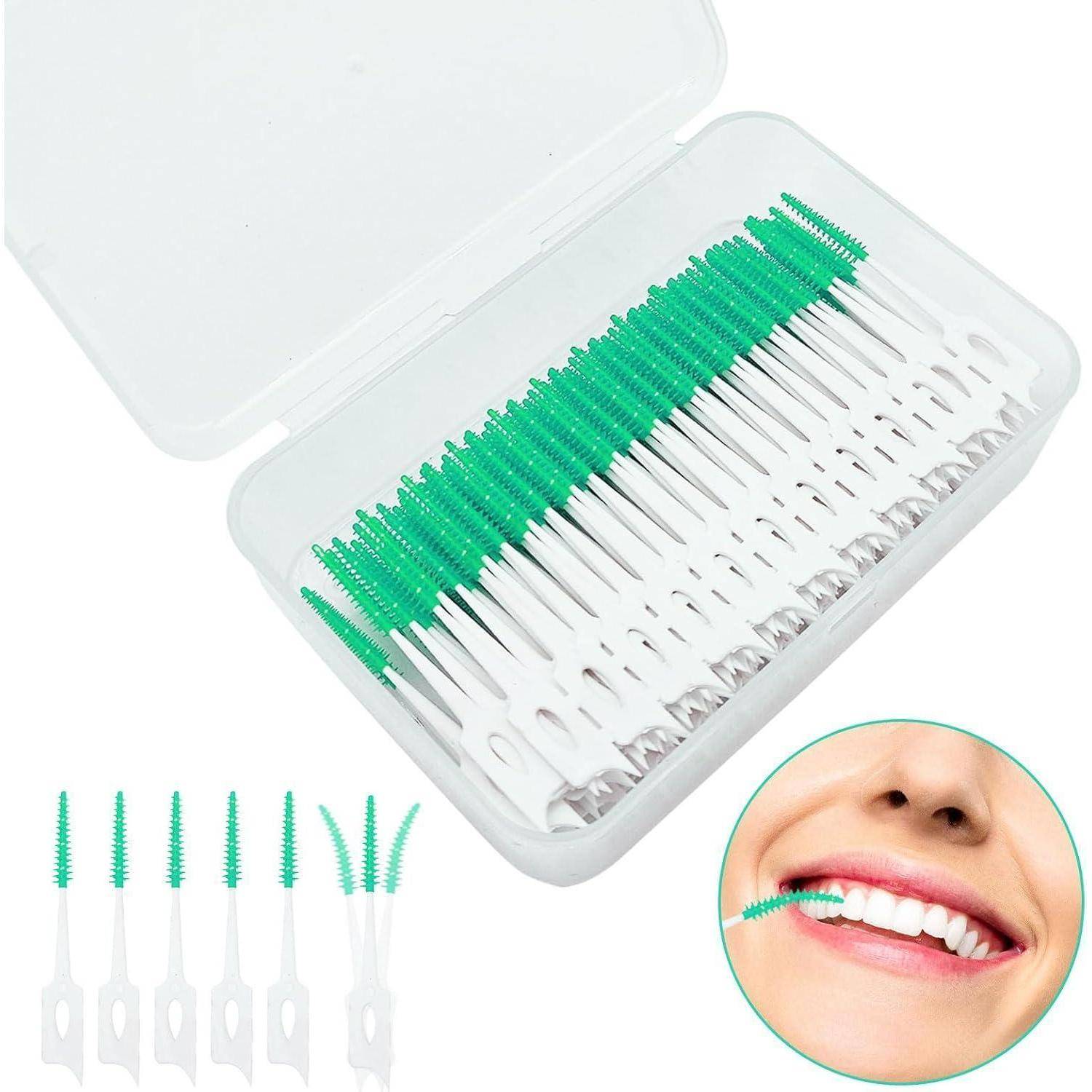 280 Stück Silikon Interdentalbürsten Dual-Use Zahnseide Stick Grün