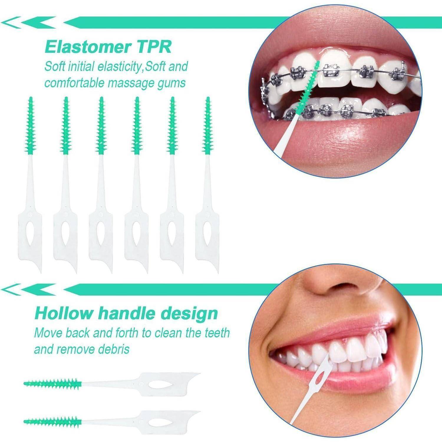 280 Stück Silikon Interdentalbürsten Dual-Use Zahnseide Stick Grün